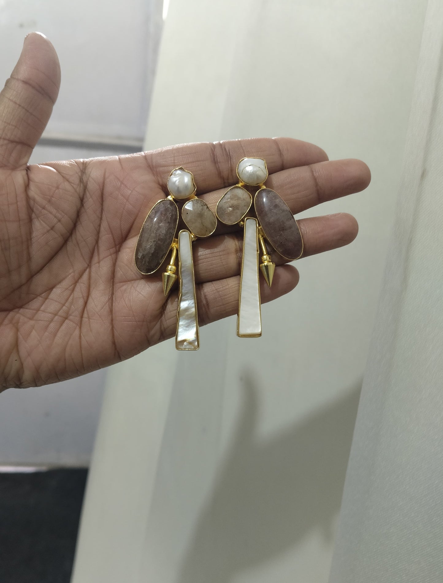 Handcrafted Pearl & Semi - Precious Stone Statement Earrings