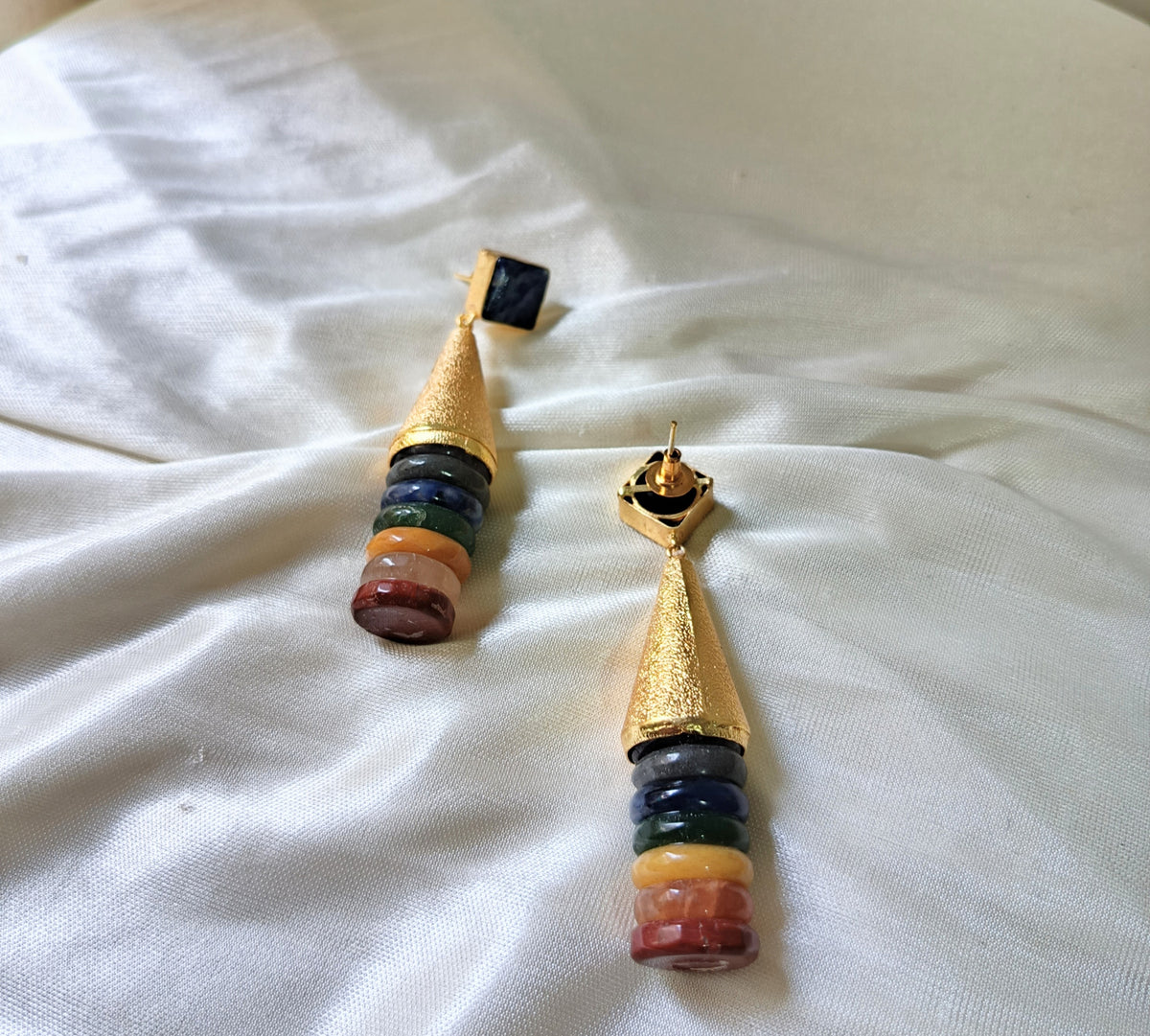 Royal Blue & Multicolor Gold-Plated Drop Earrings