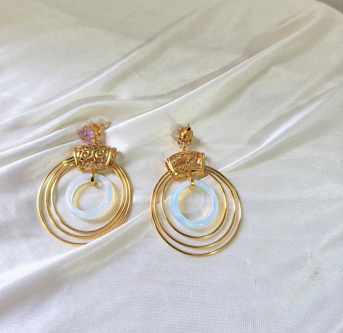 Elegant Gemstone Circle Earrings