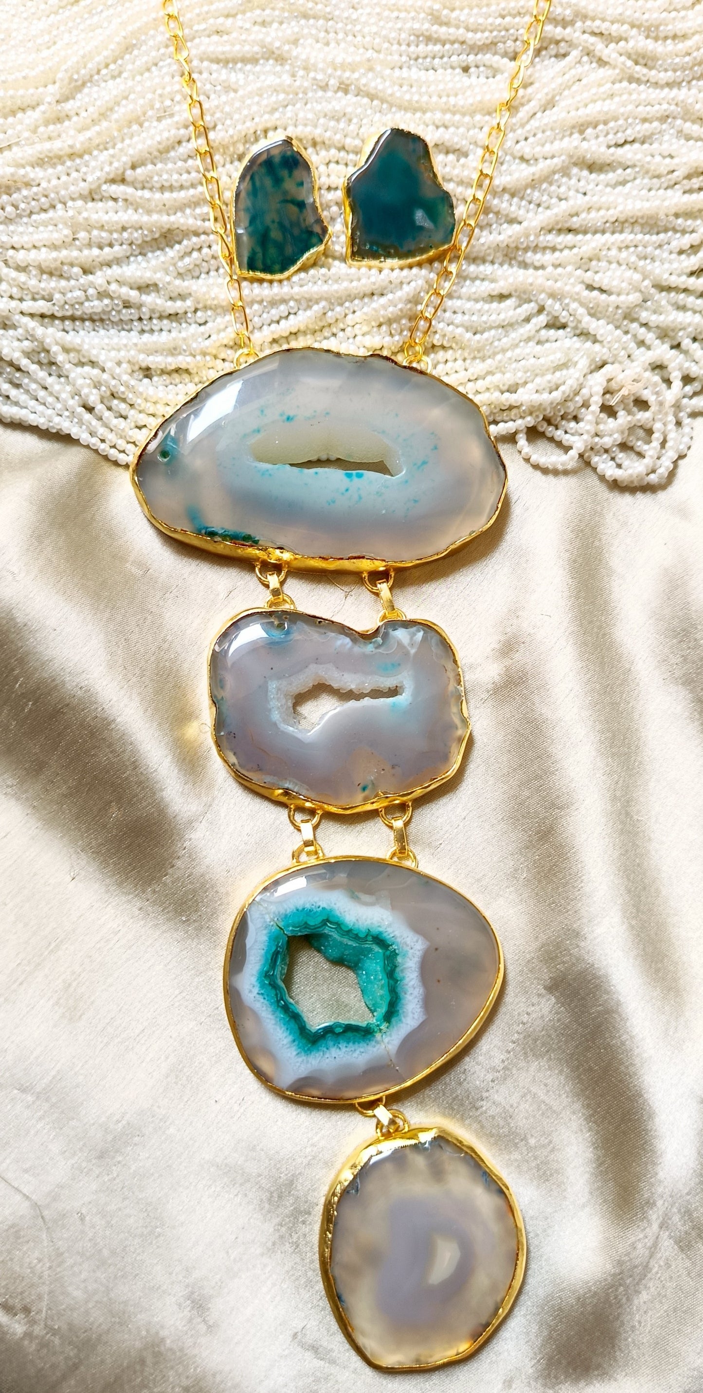 White Green Agate Necklace set