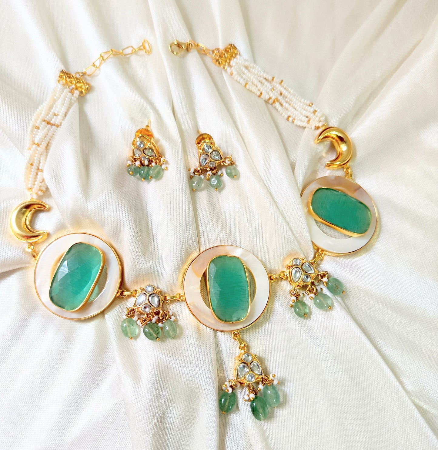 Emerald Aqua Mother-of-Pearl Statement Necklace Set