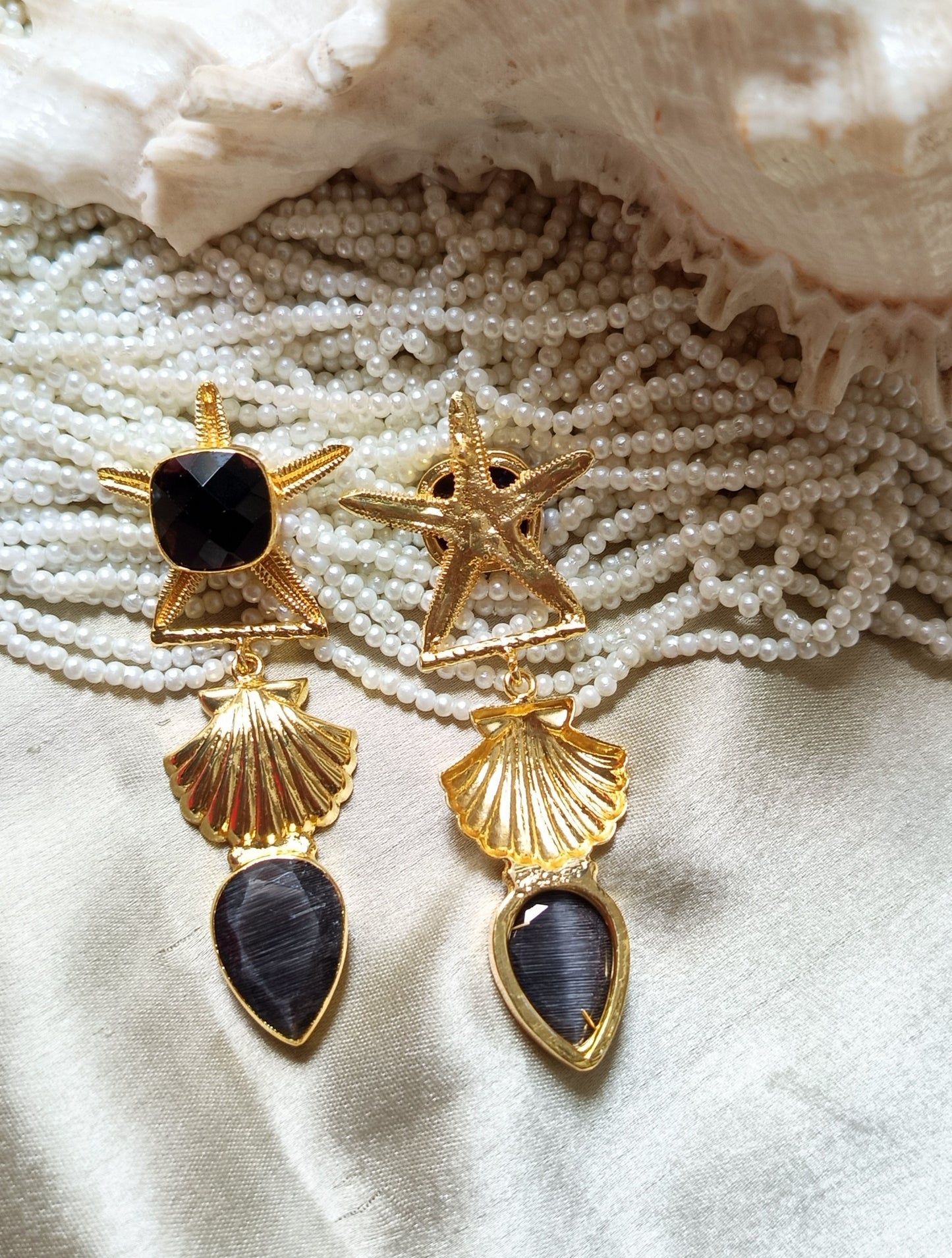 Starfish Seashell long Earrings