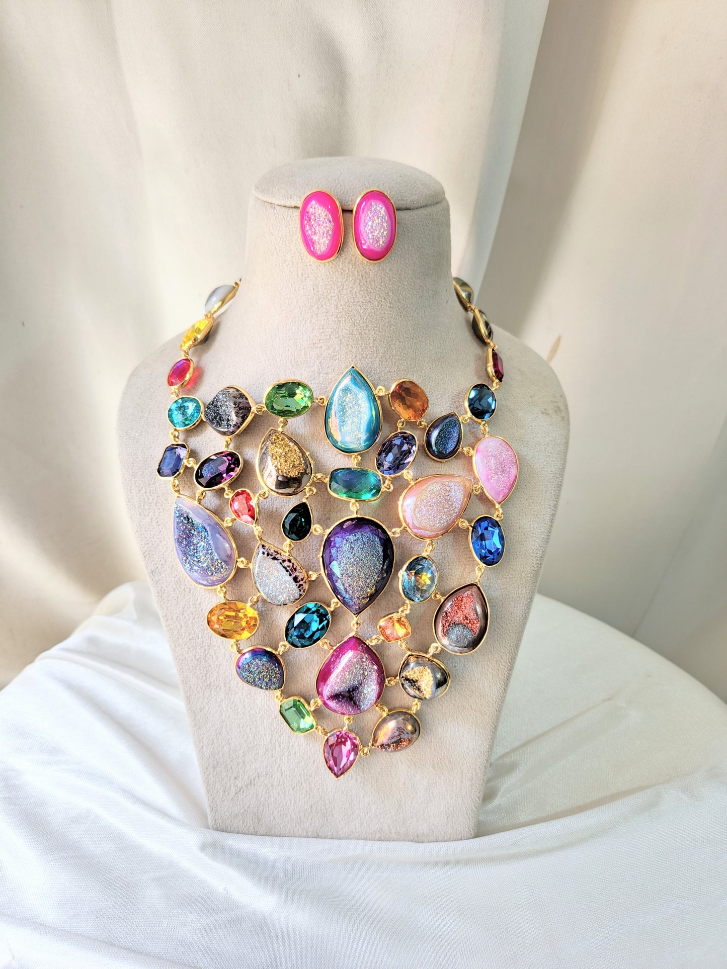 Rainbow Radiance Gemstone Necklace & Earrings Set