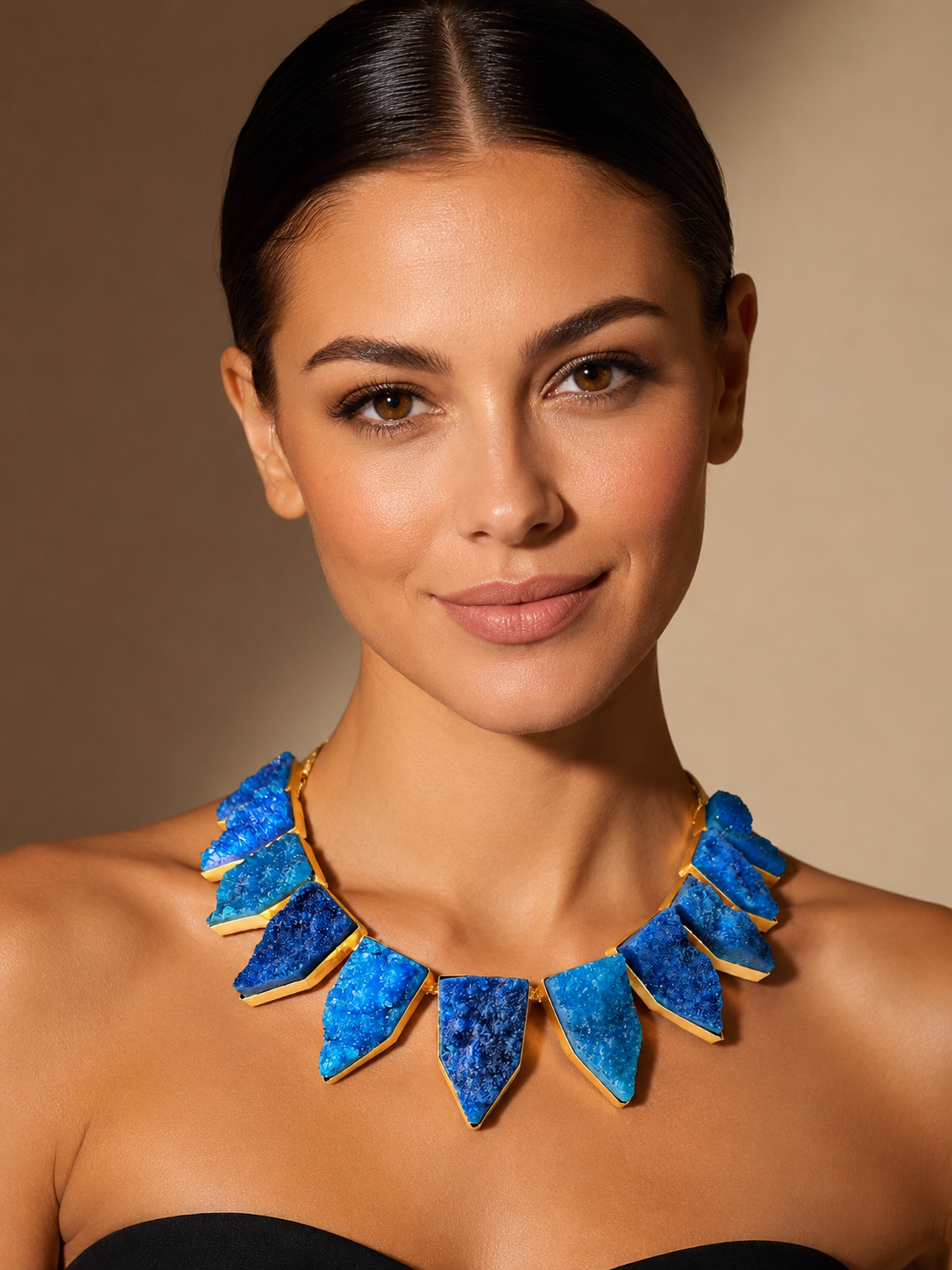 Royal Blue Druzy Statement Necklace & Stud Earring Set