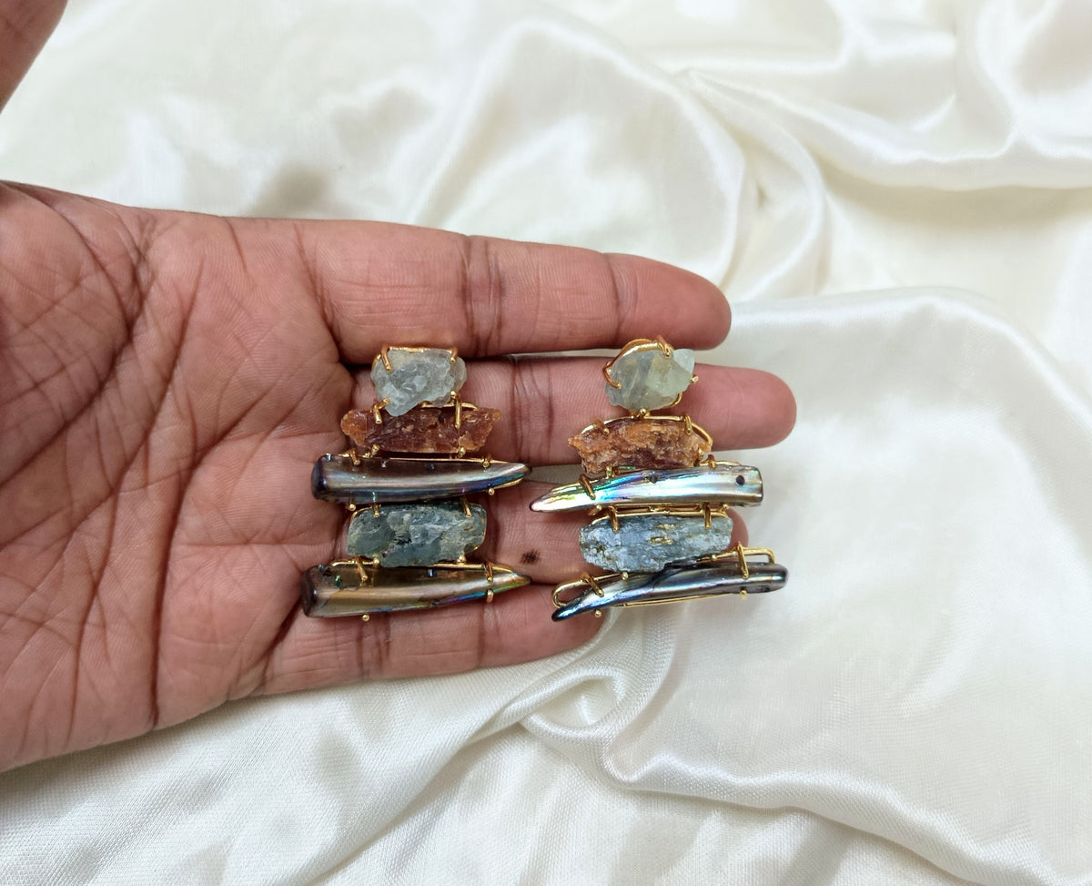 Luxury Pearl and Raw Stone Drop Earrings