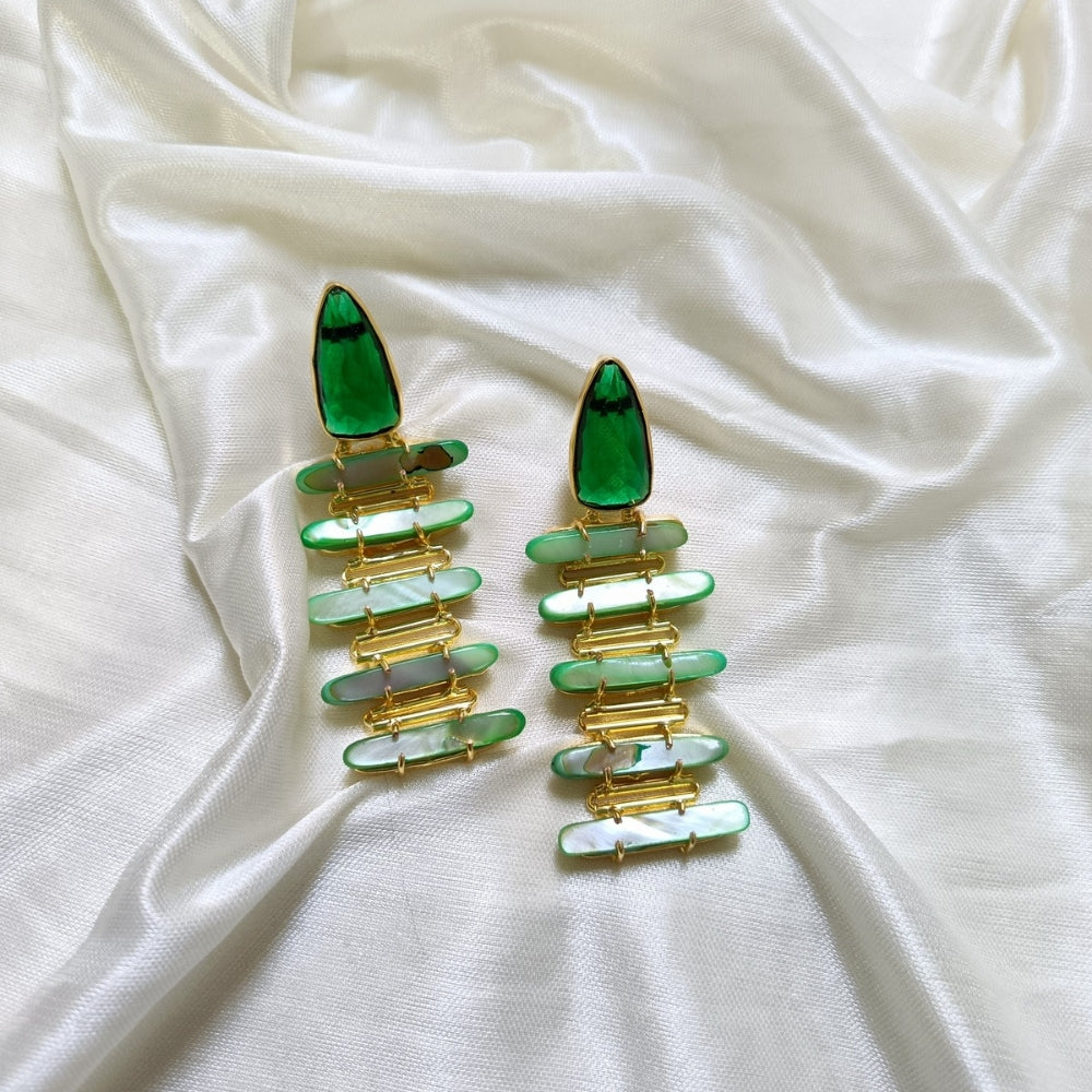 Elegant Green MOP Long Drop Earring