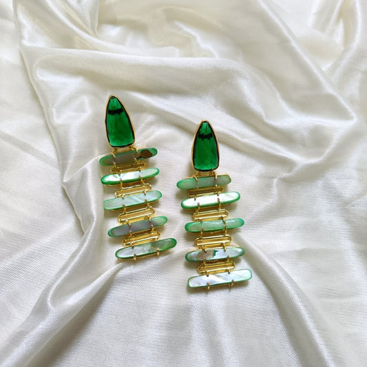 Elegant Green MOP Long Drop Earring