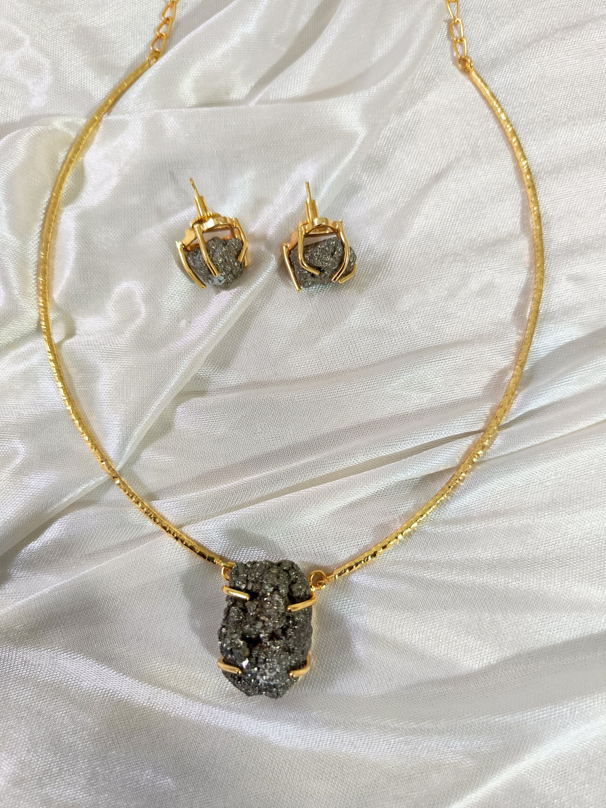 Elegant Natural Pyrite Hasli & Earring Set