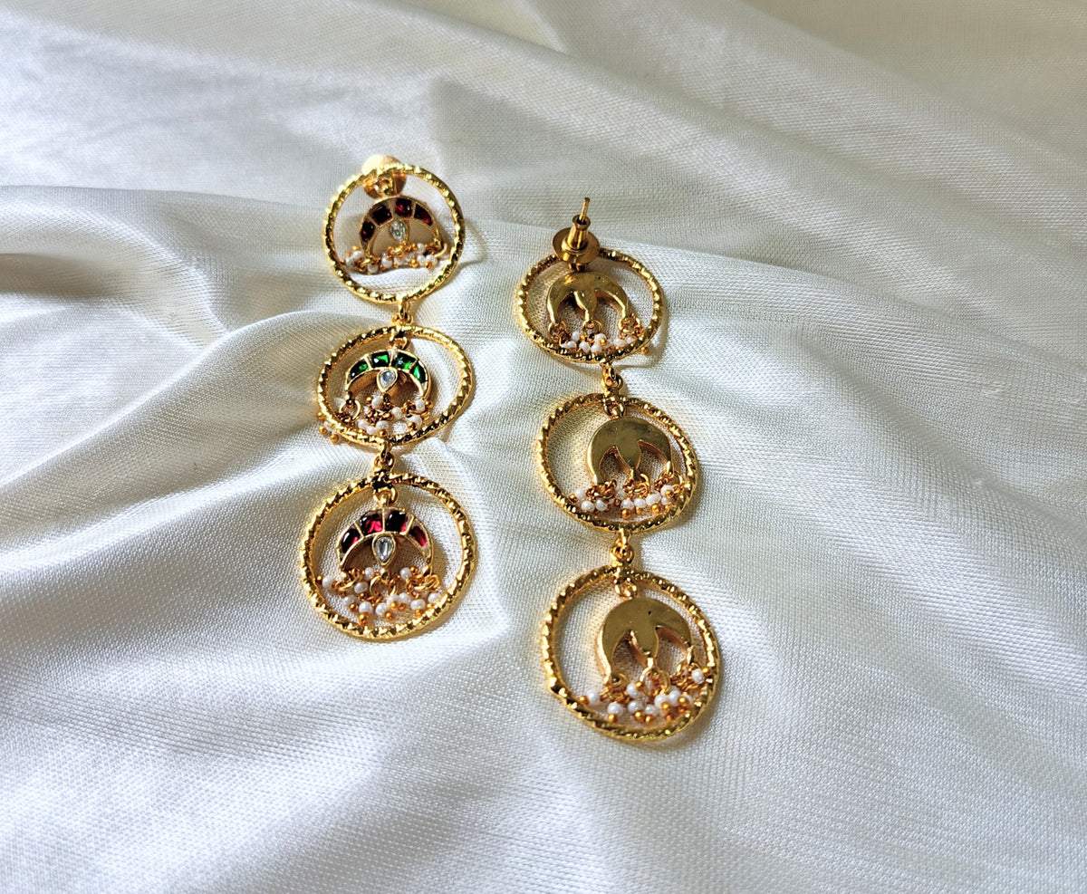 Elegant Multicolor Stone Chandbali Inspired Long Earrings