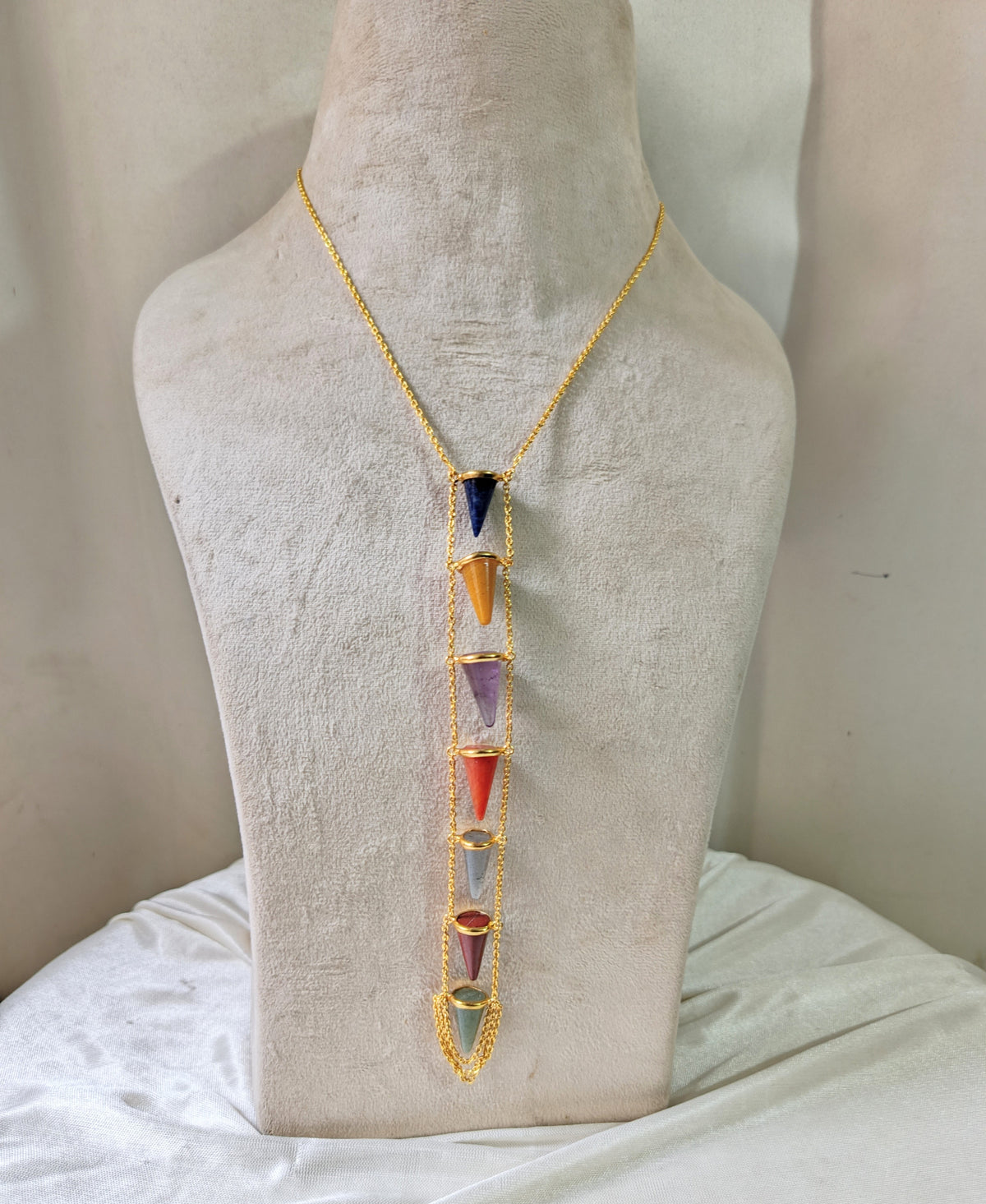 7 Chakra Multicolor Crystal Long Chain Necklace