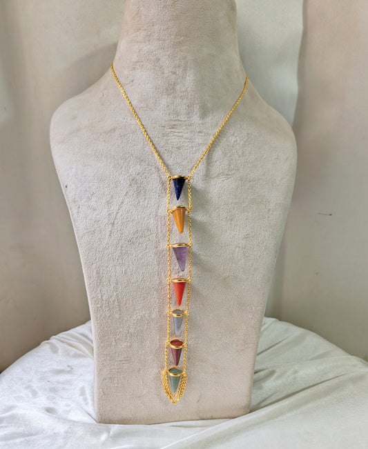 7 Chakra Multicolor Crystal Long Chain Necklace