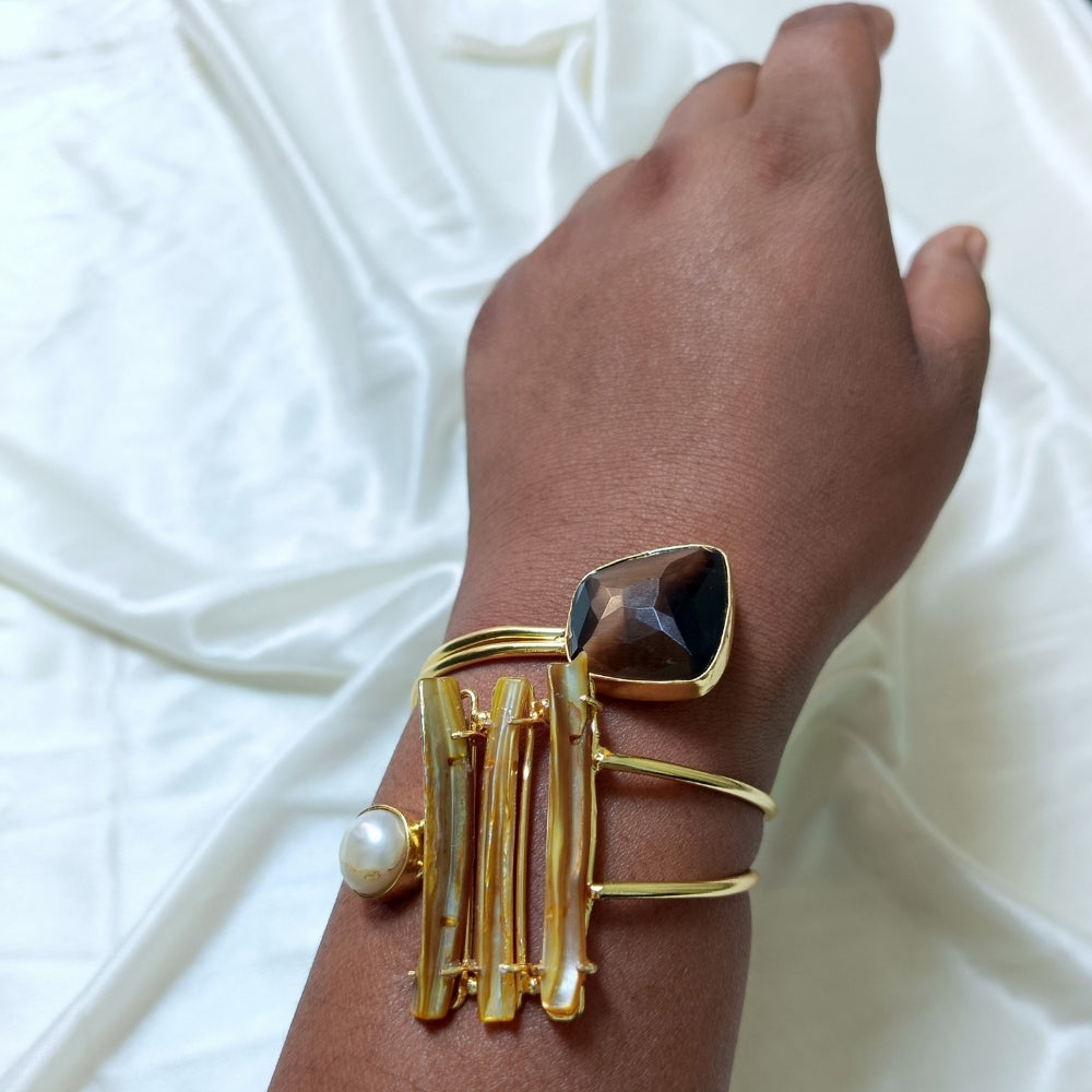 Smoky Stone with Pearl Gold Tone Handcuff