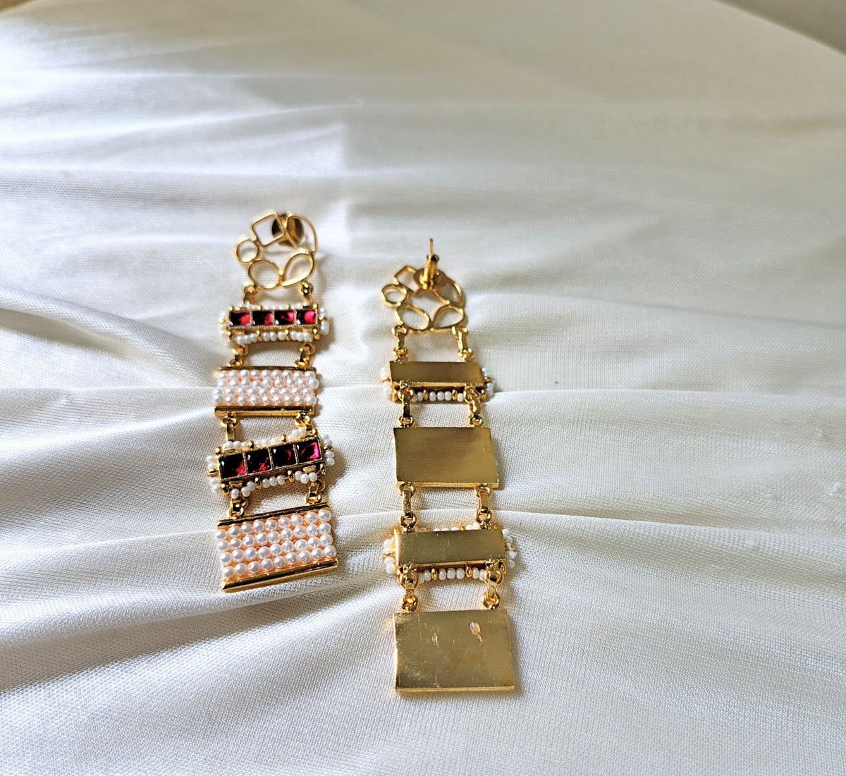 Ruby Pearl Long Drop Earrings