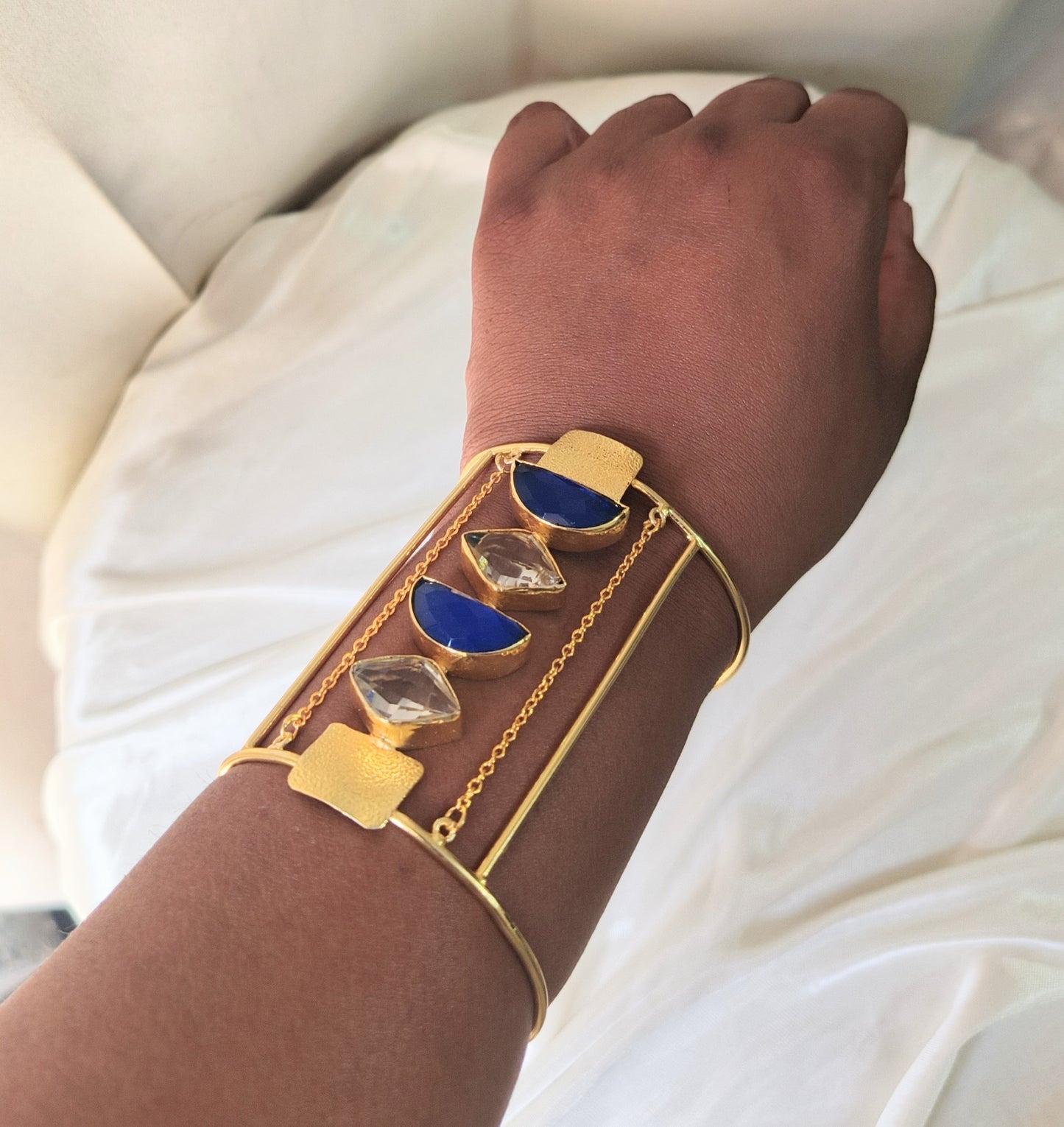 Elegant Gold Statement Cuff Bracelet with Multicolor Gemstones