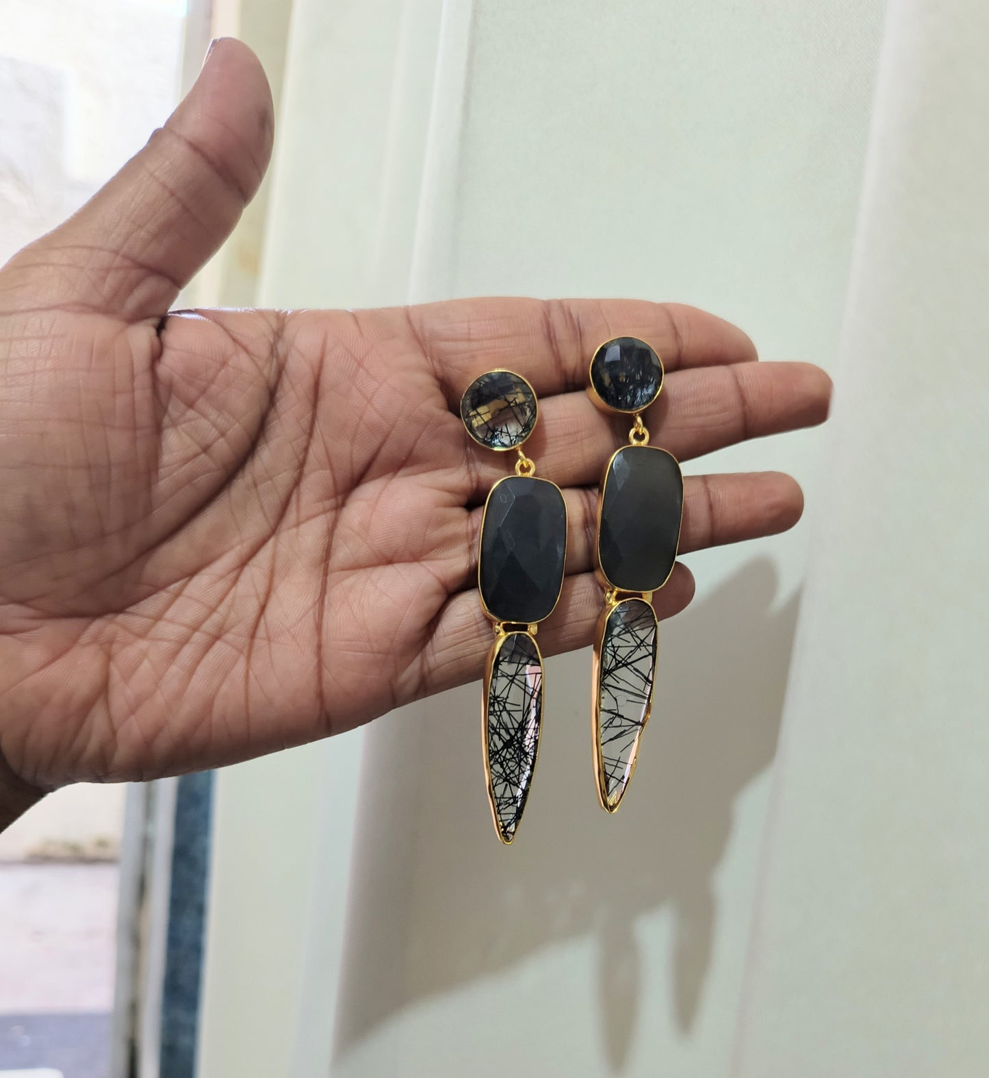 Multi- Stone Geometric Drop Earring