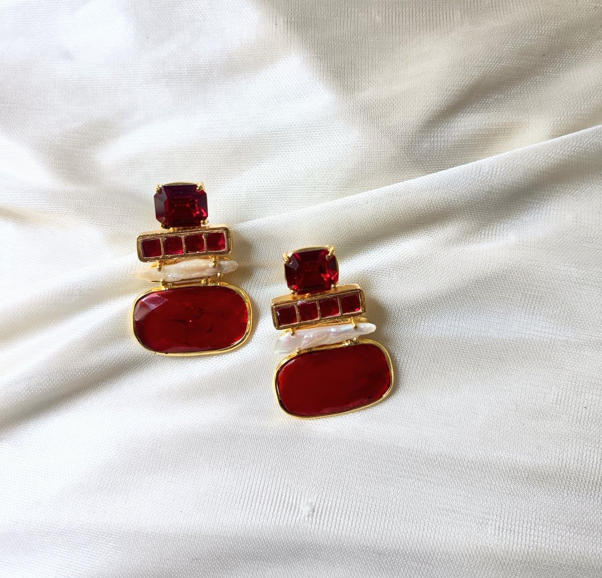 Ruby Red Statement Drop Earrings