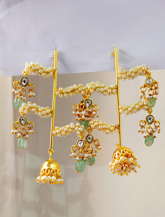 Pearl Kundan Jhumka Chandbali Earring