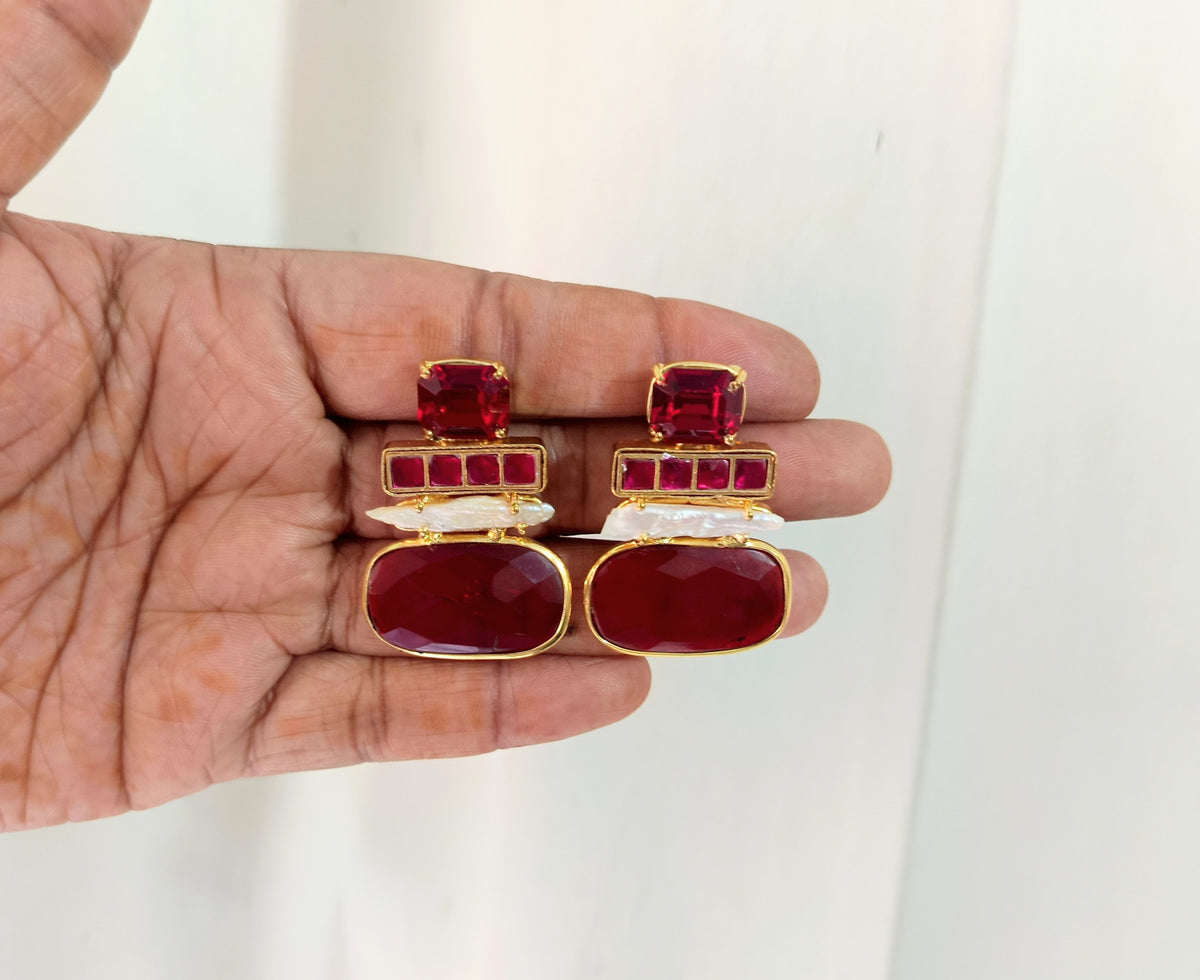 Ruby Red Statement Drop Earrings