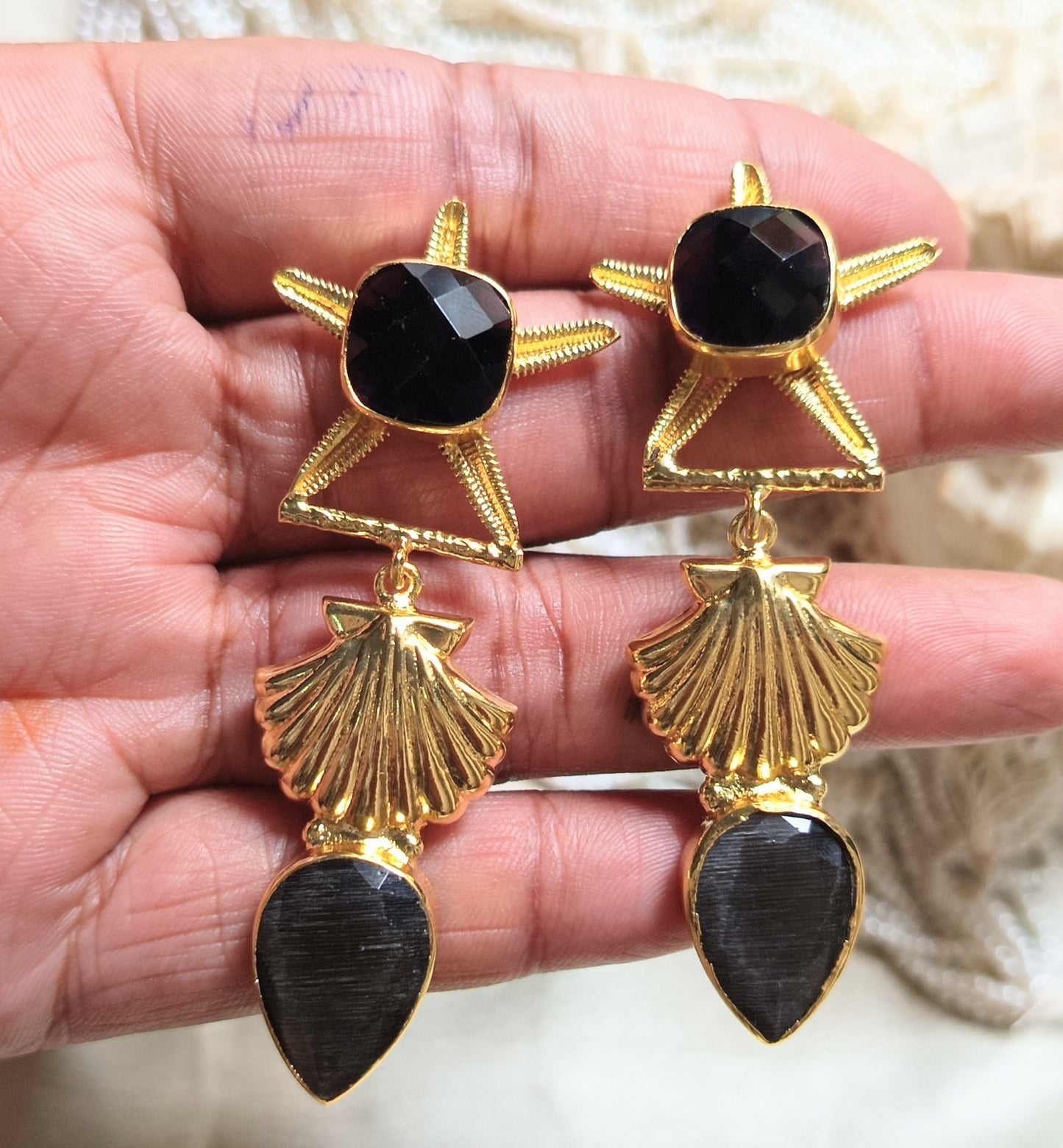 Starfish Seashell long Earrings