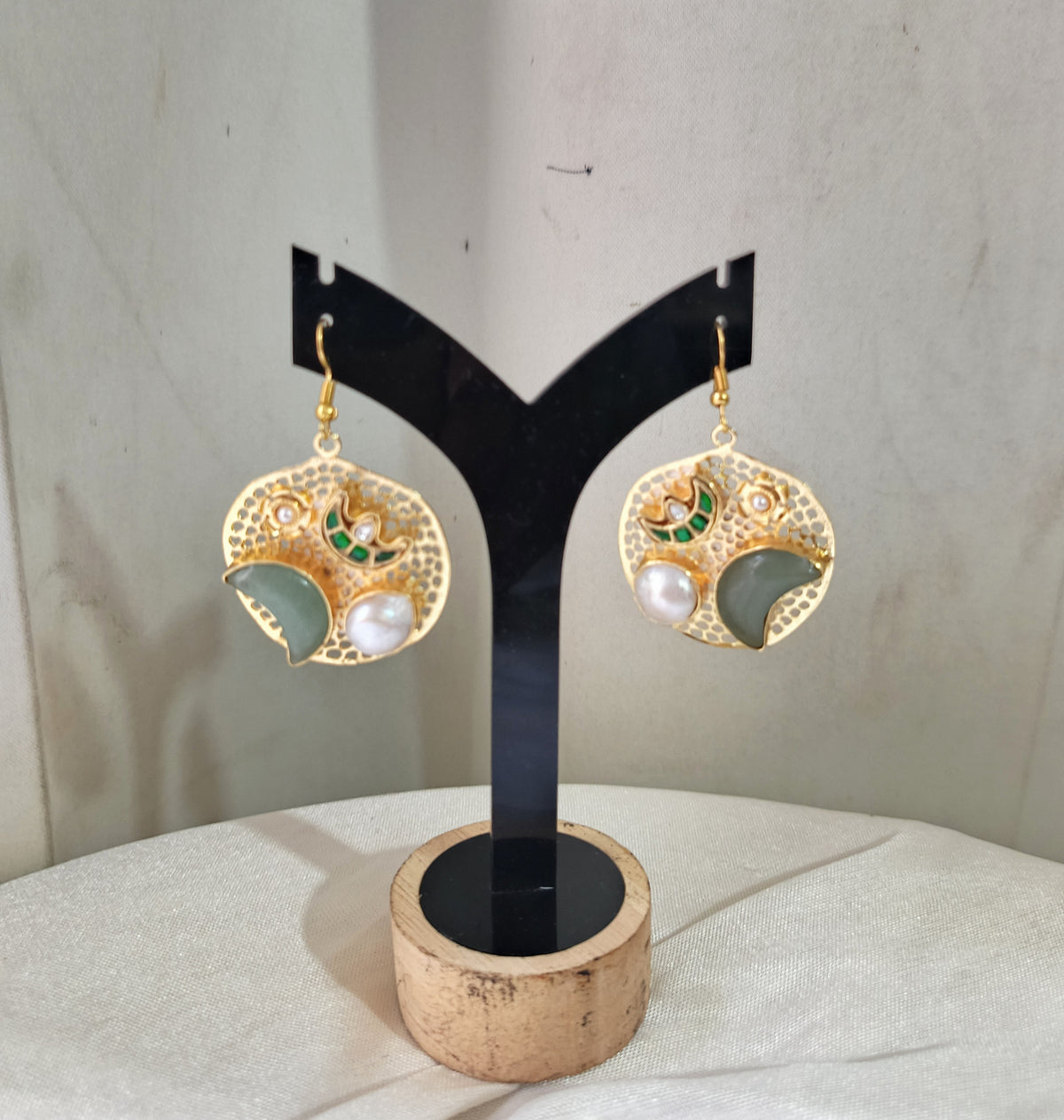 Green Enamel Pearl Drop Earrings