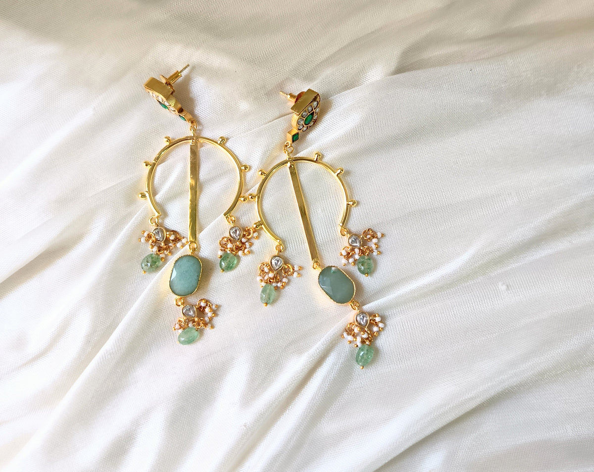 Kundan Emerald Long Dangler Earrings