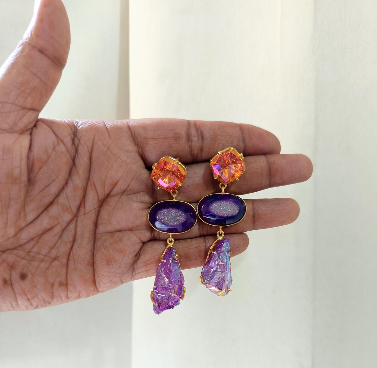 Purple Crystal Drop Earrings