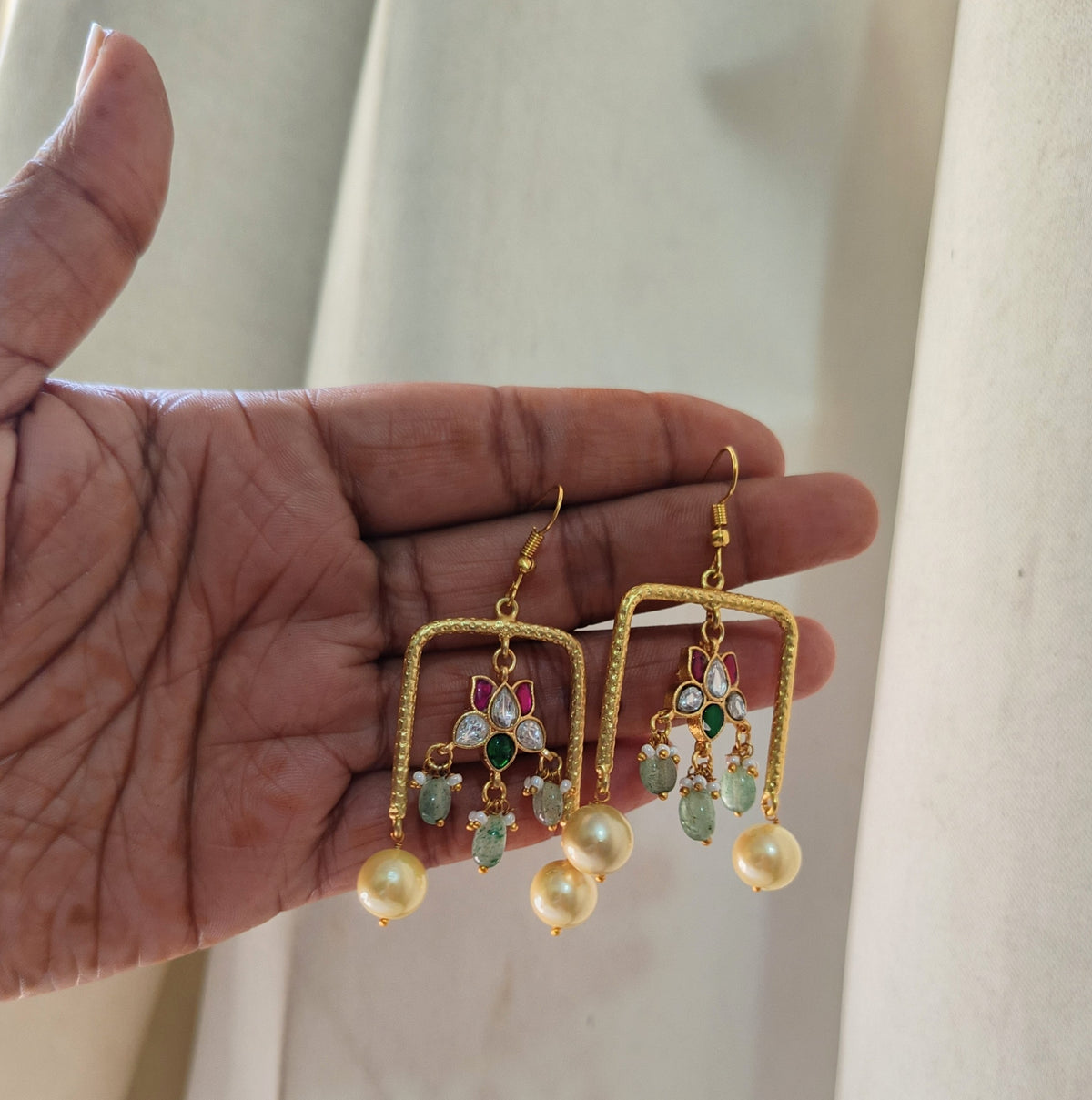 Floral Kundan Pearl Drop Earrings