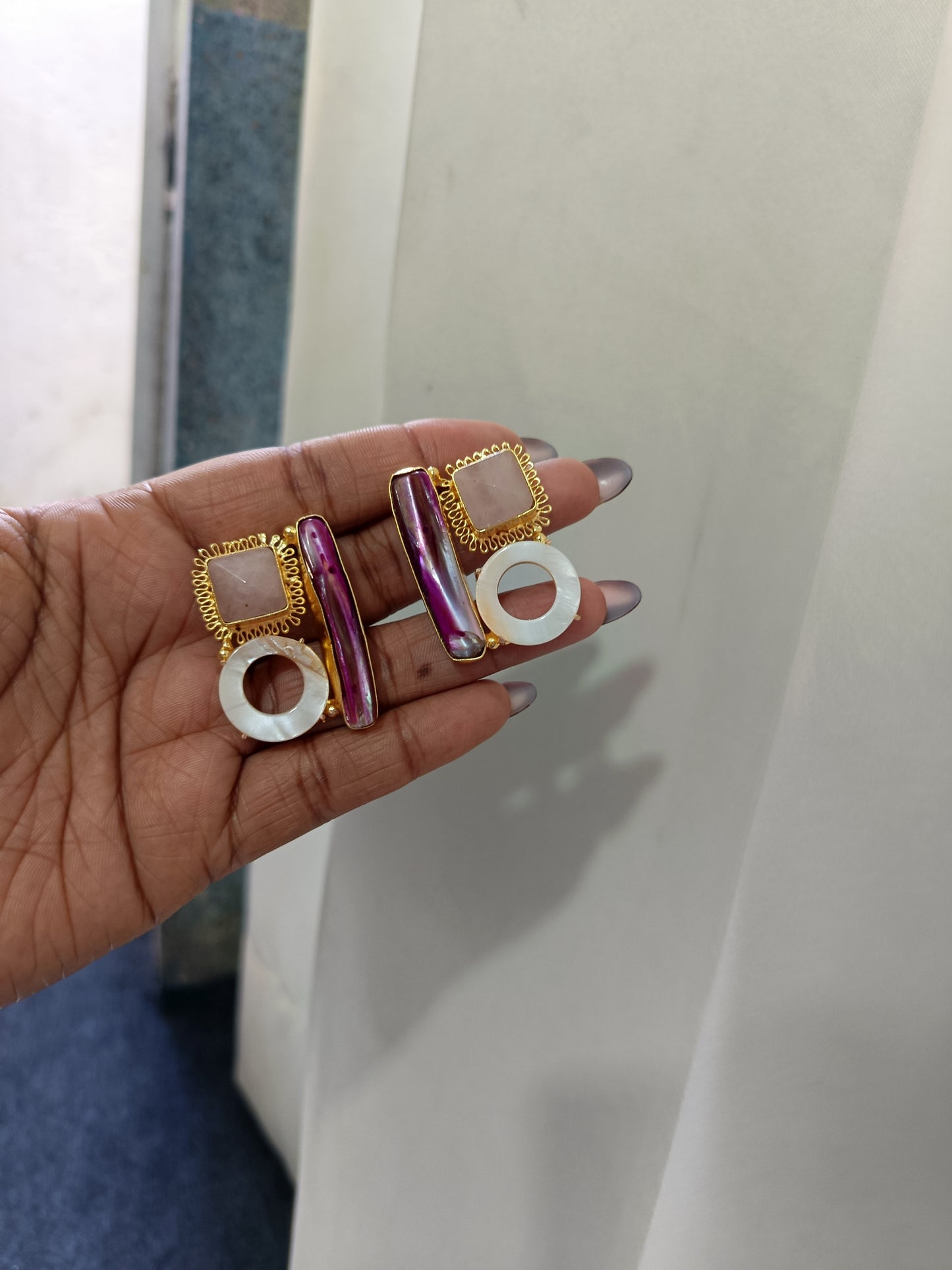 Mother of Pearl Multi Stone Designer Statement Earrings