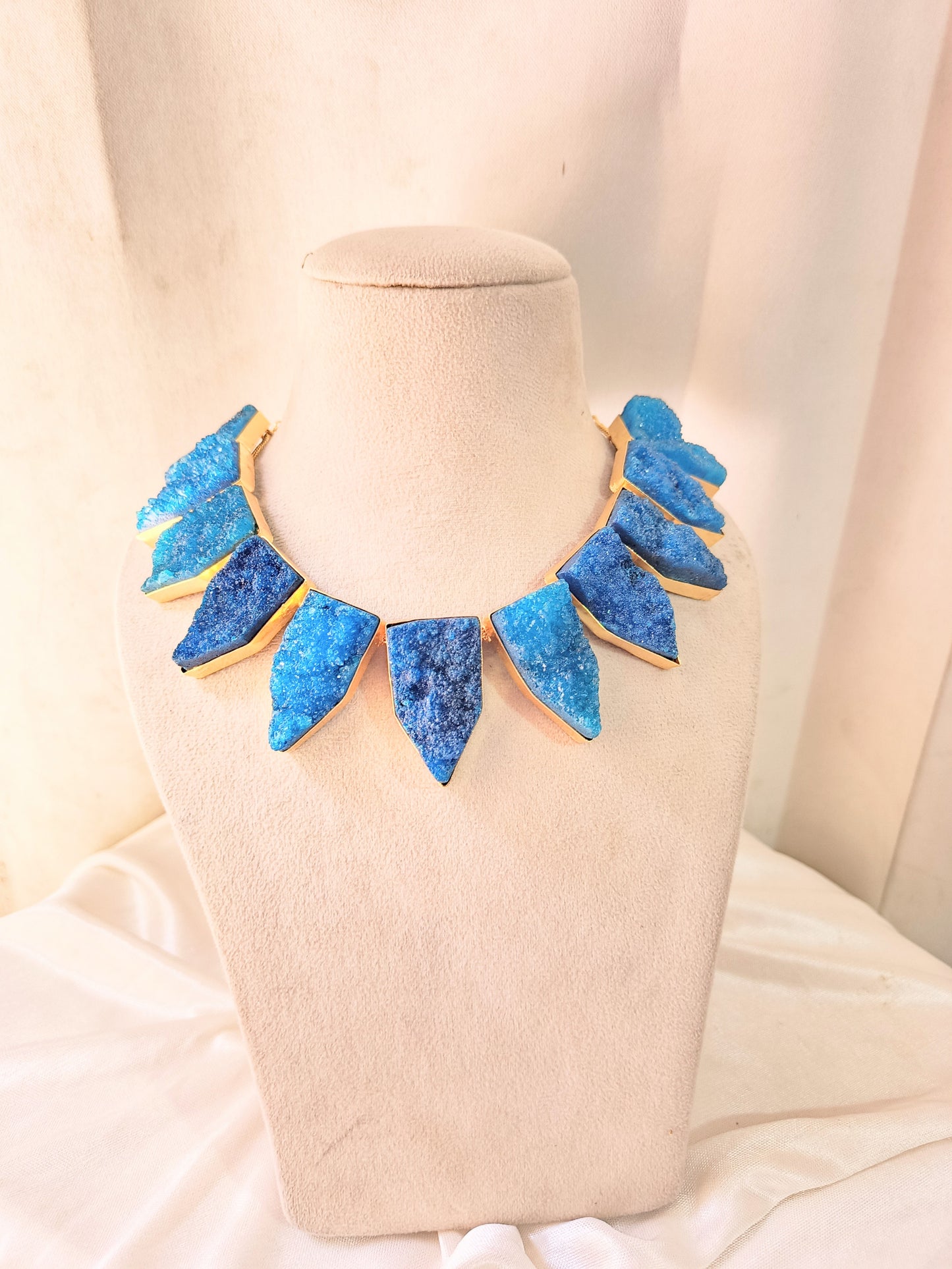 Royal Blue Druzy Statement Necklace & Stud Earring Set