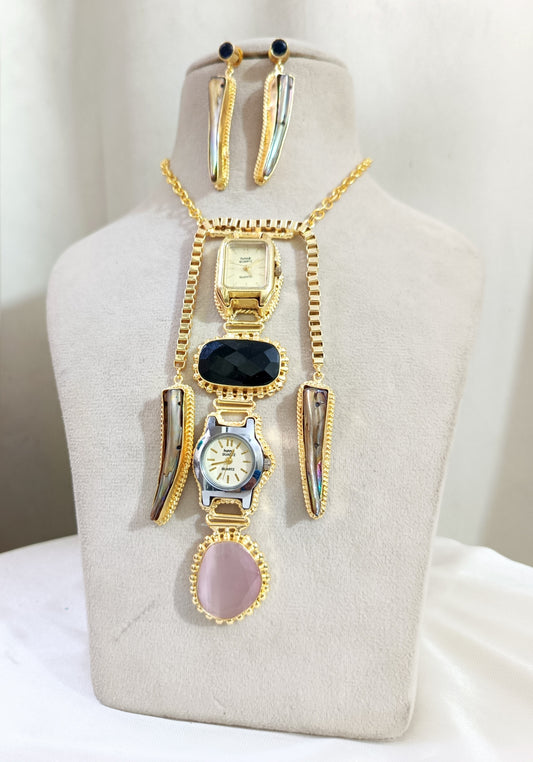 Luxury Gold-Tone Designer Necklace Set with Watches