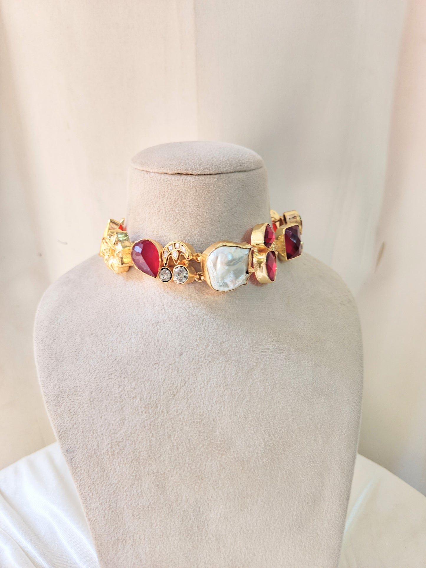 Elegant Ruby & Pearl Designer Necklace Set