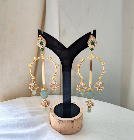 Kundan Emerald Long Dangler Earrings