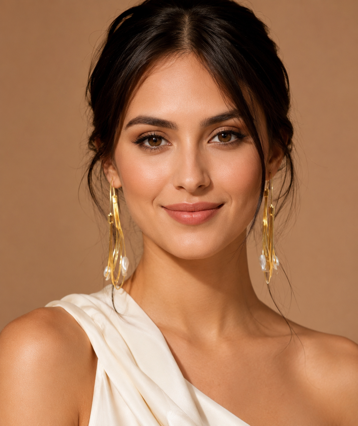 Gold Multi-Strand Pearl Threader Drop Earrings