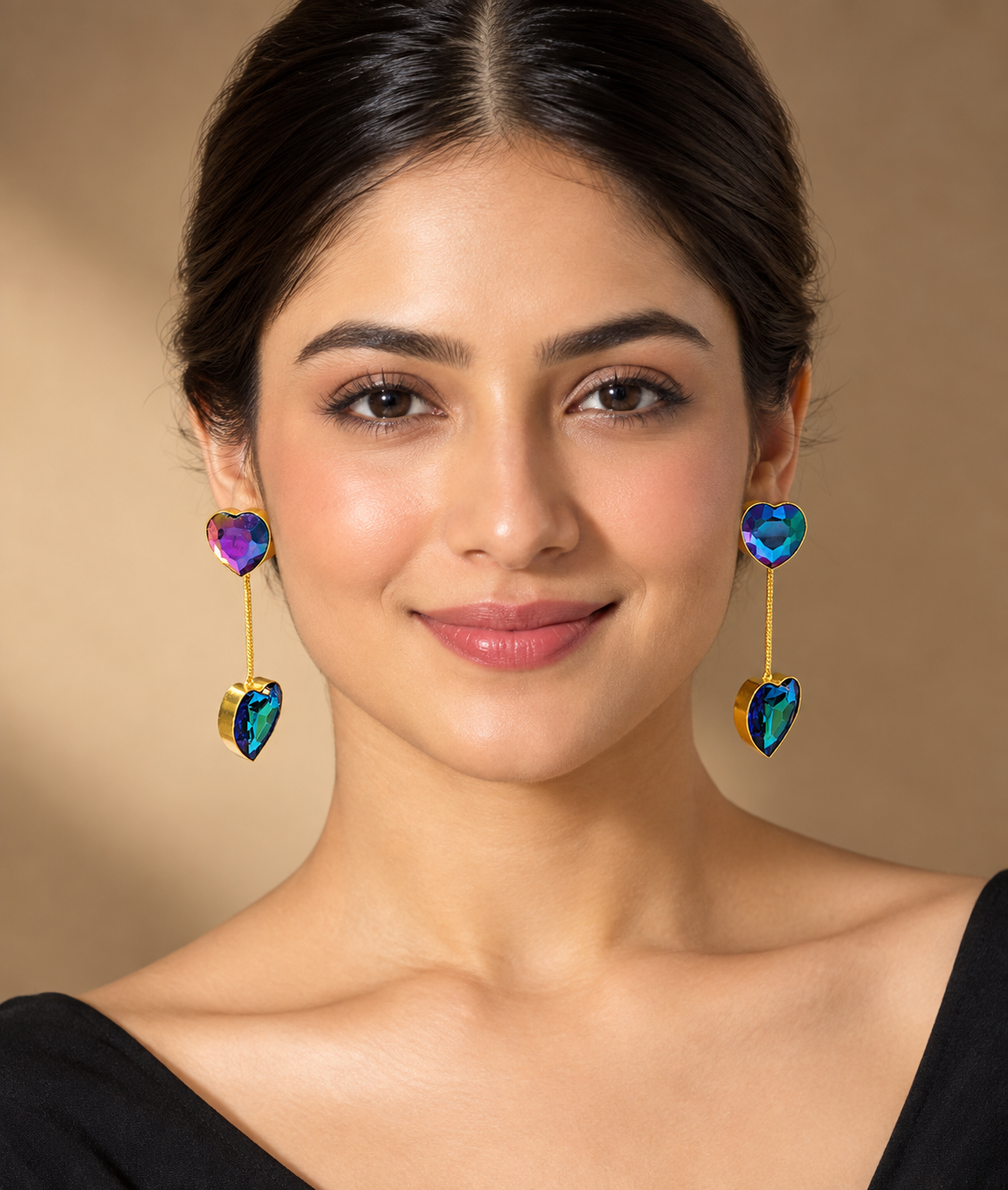 Heart-Shaped Iridescent Drop Earrings