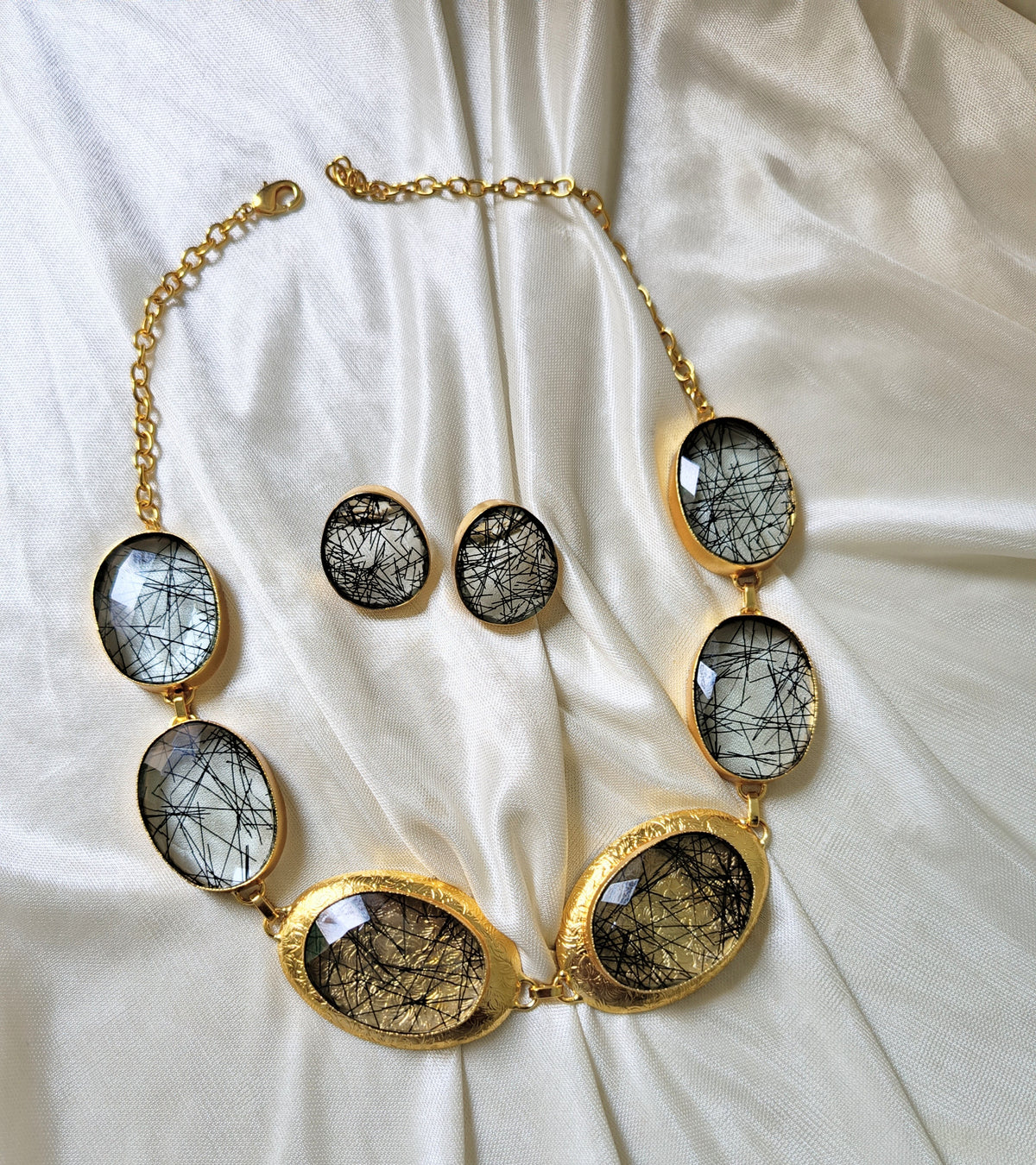 Elegant Rutilated Quartz Necklace & Earring Set