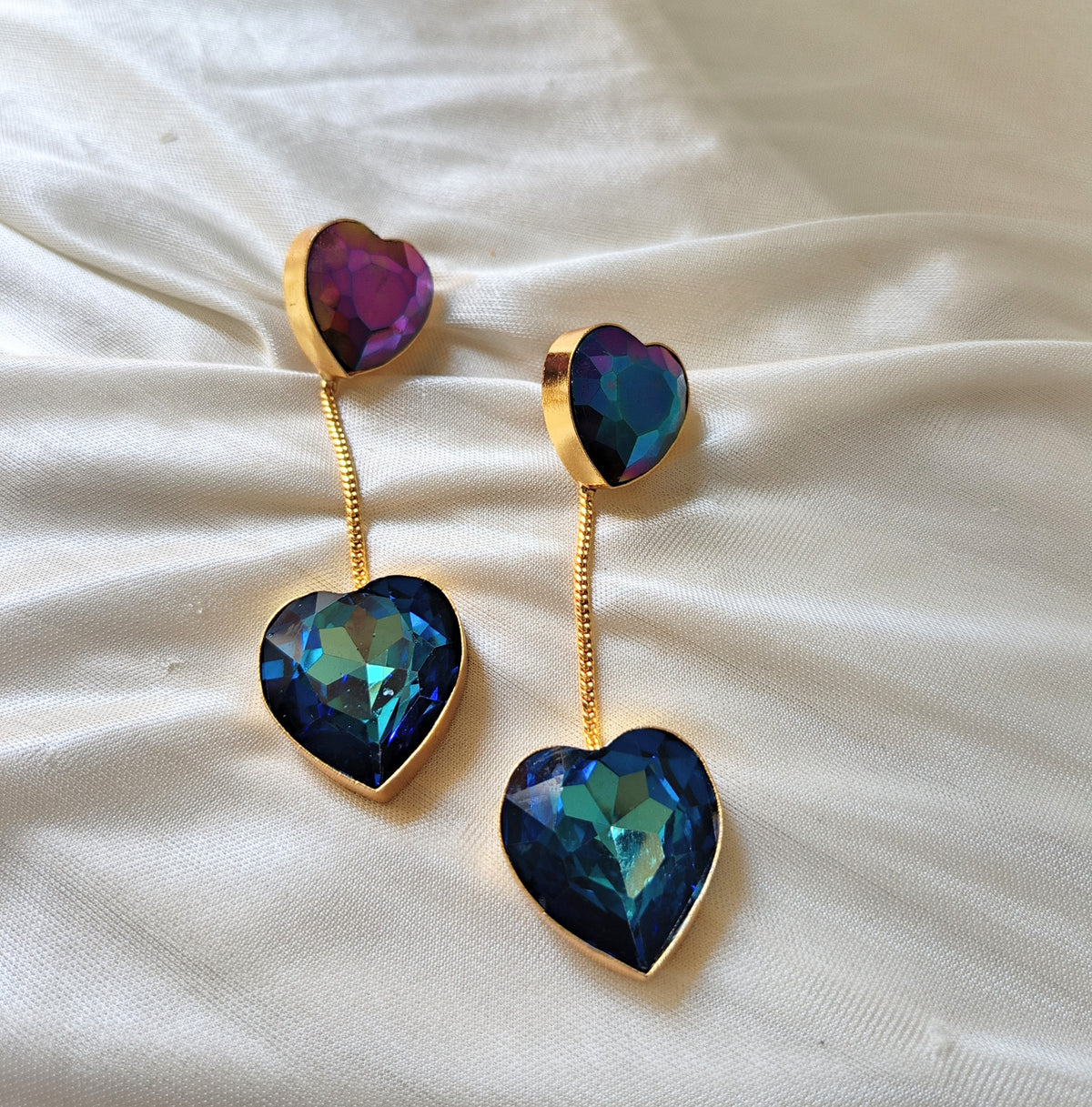 Heart-Shaped Iridescent Drop Earrings