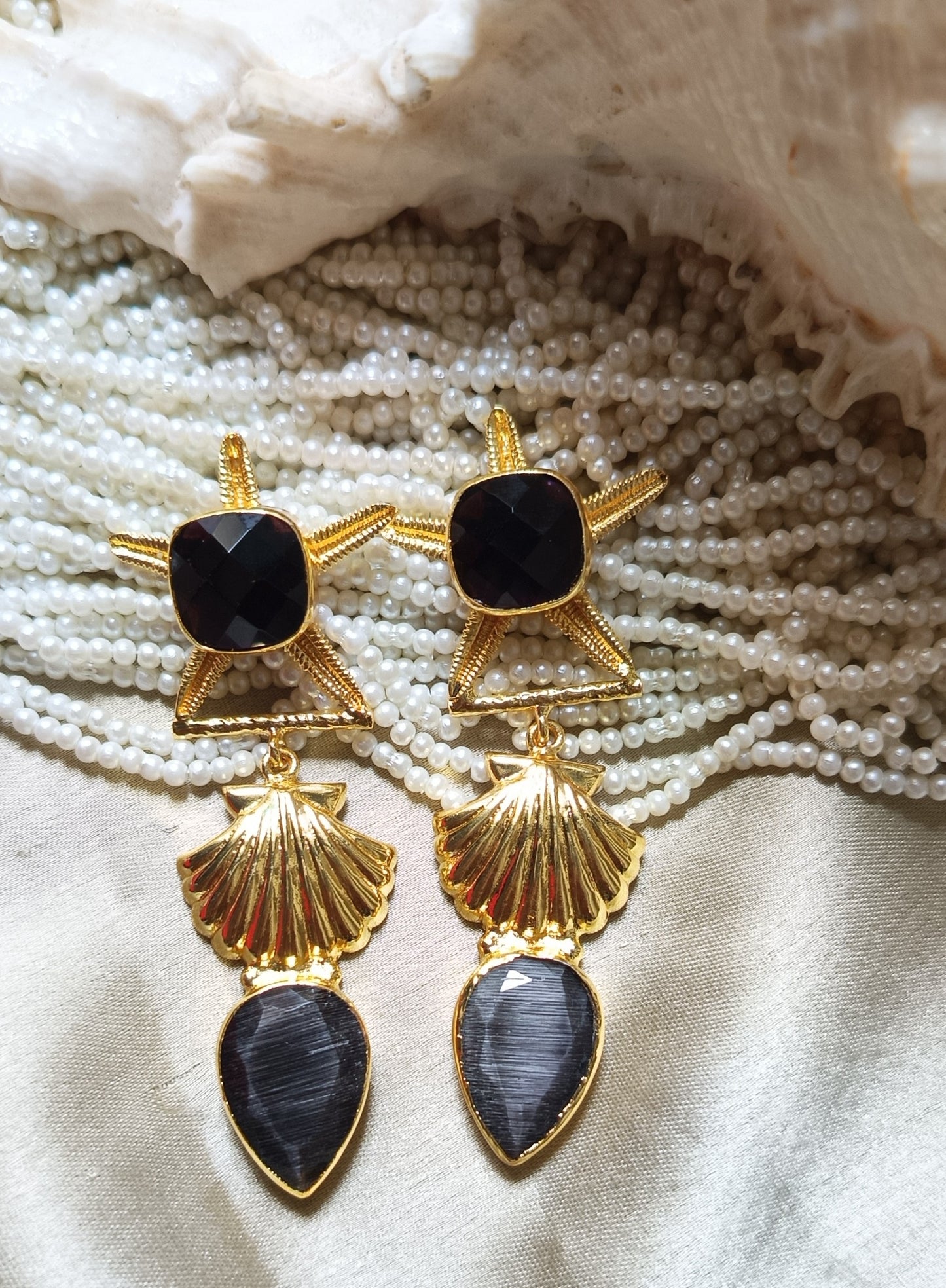 Starfish Seashell long Earrings