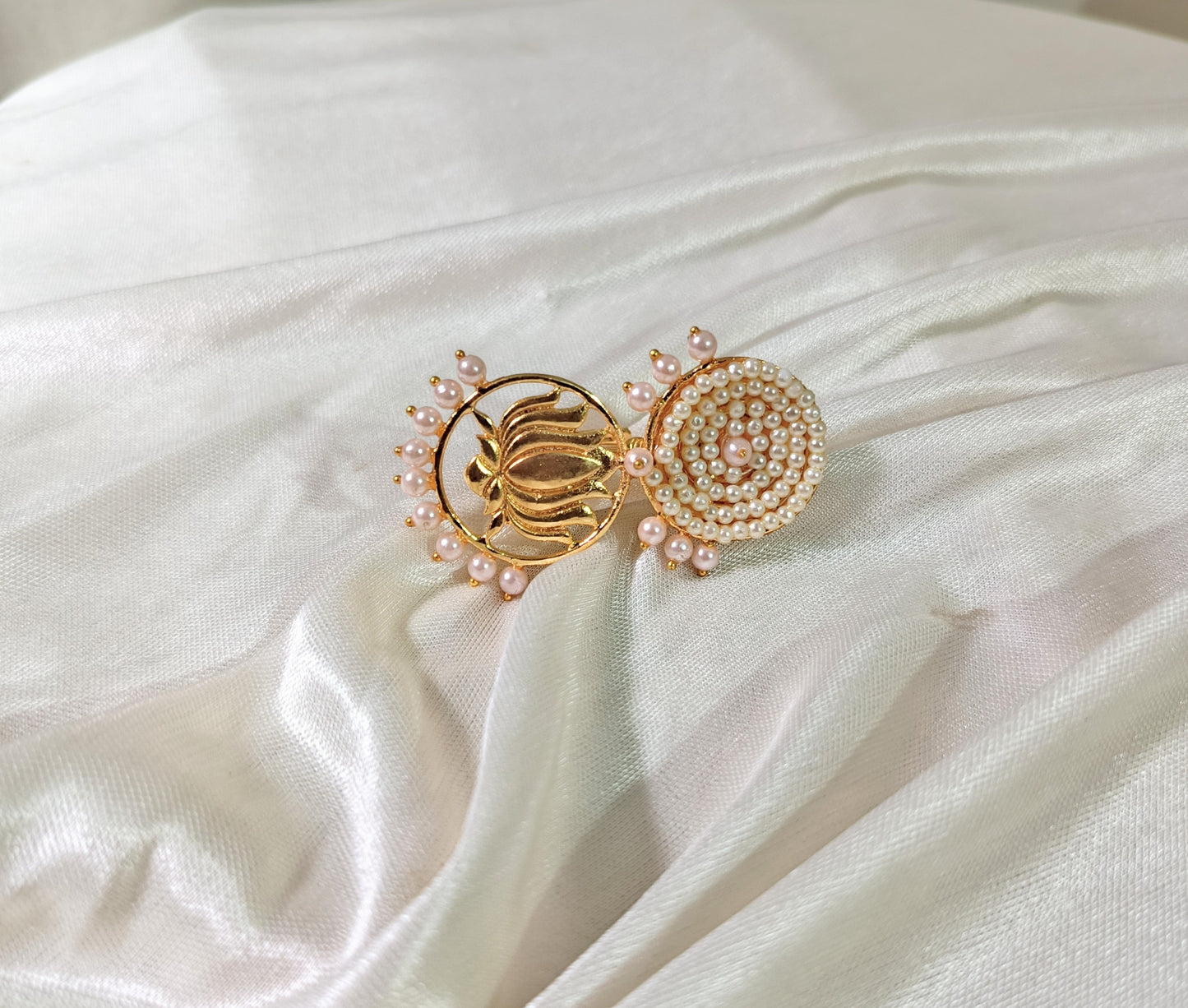Royal Pearl Embellished Lotus Statement Ring
