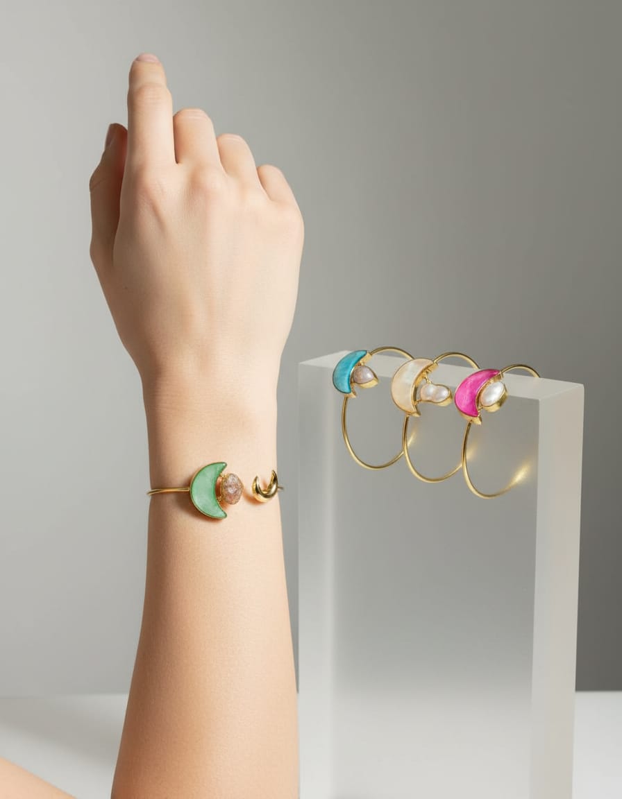 Elegant Gold Tone Handcuff with Colour Pearl
