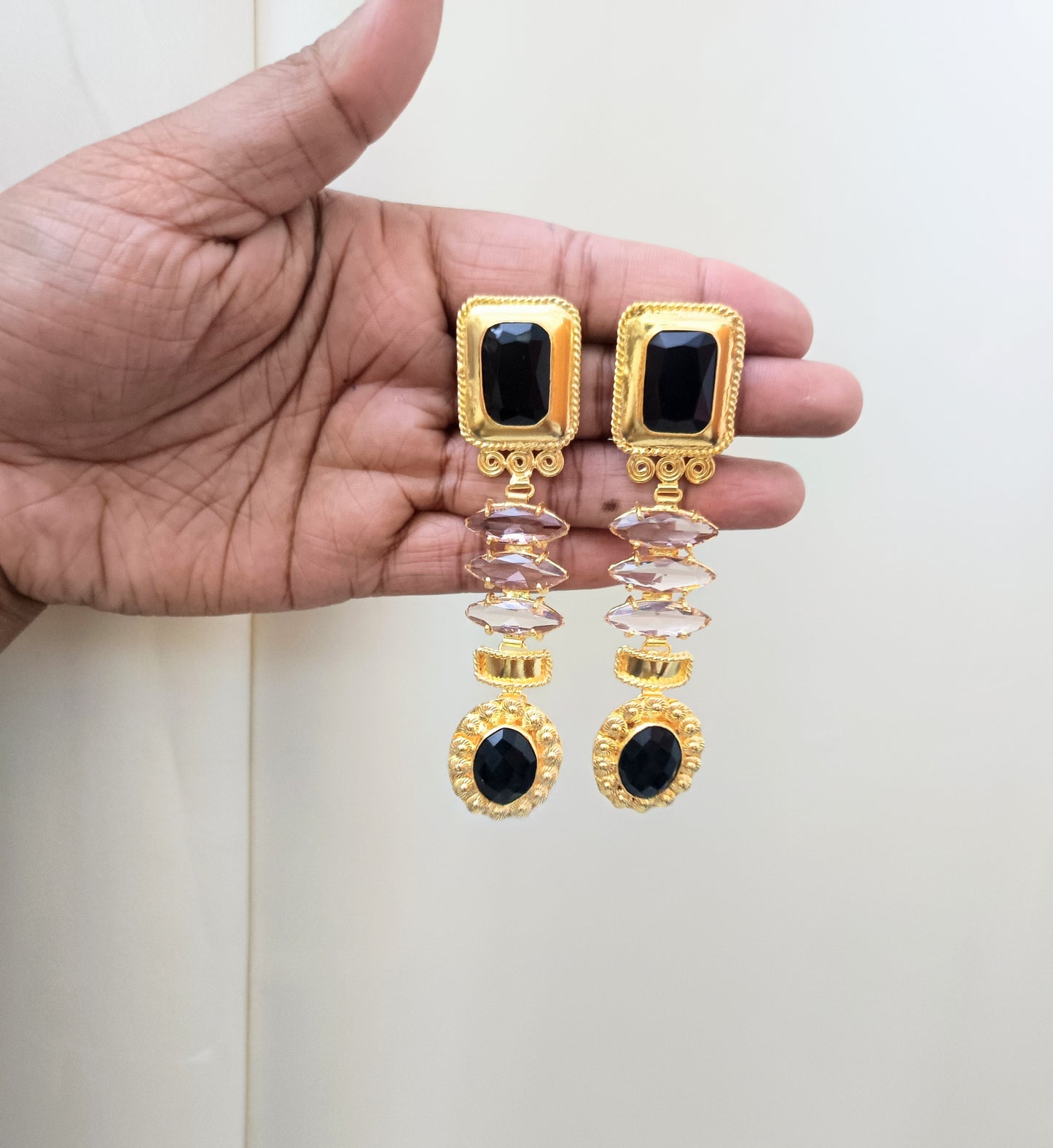 Elegant Geometric Stone Dangle Earrings