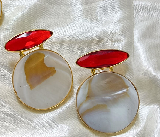 MOP Round Drop with Coloured gemstone Studs