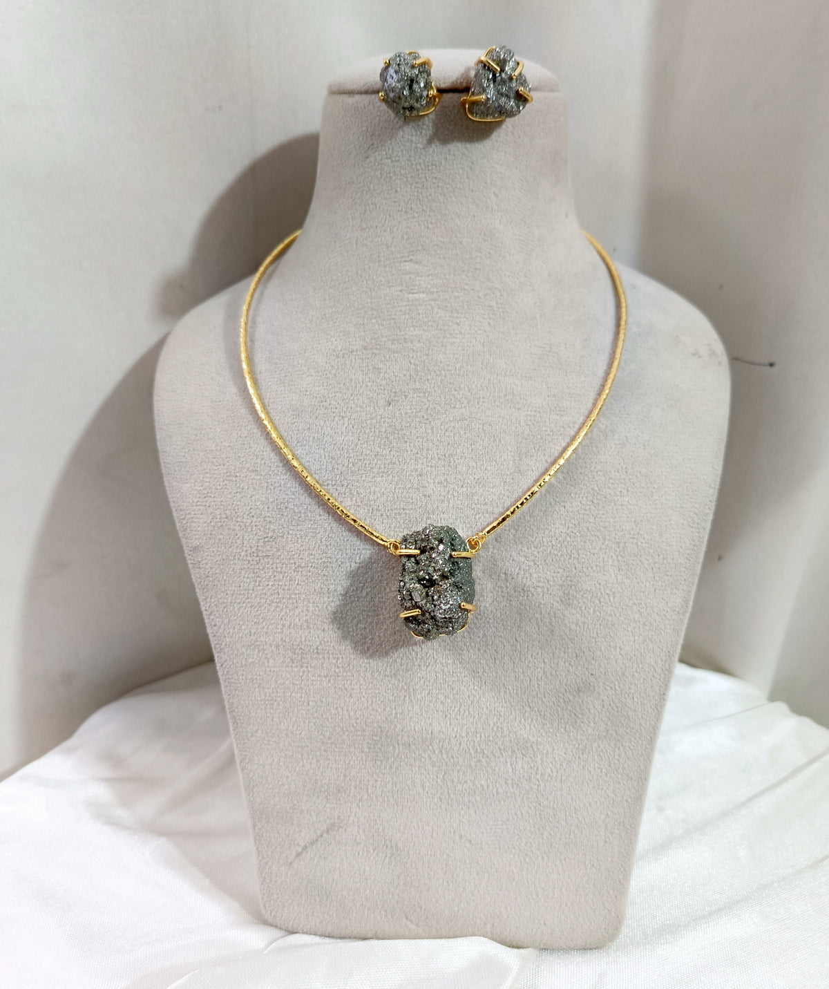 Elegant Natural Pyrite Hasli & Earring Set