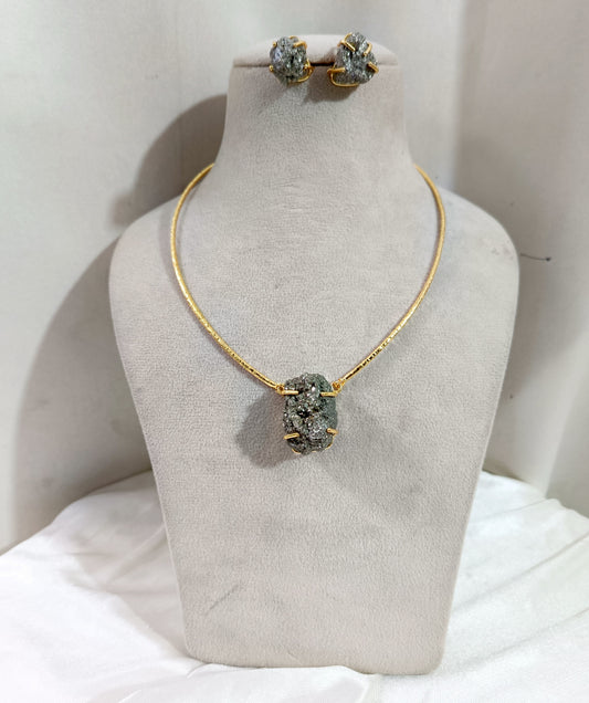 Elegant Natural Pyrite Hasli & Earring Set