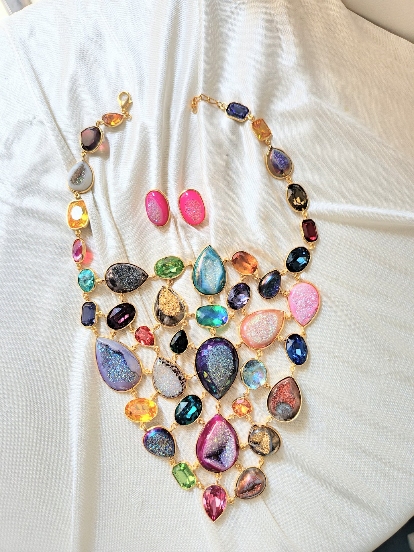 Rainbow Radiance Gemstone Necklace & Earrings Set