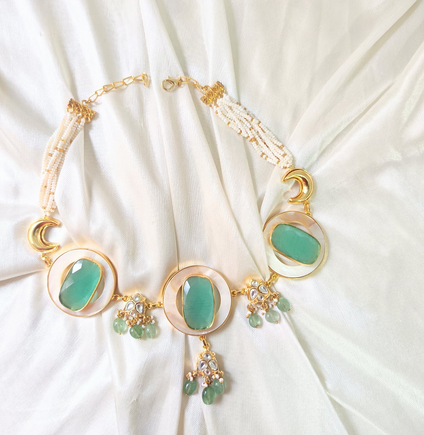 Emerald Aqua Mother-of-Pearl Statement Necklace Set