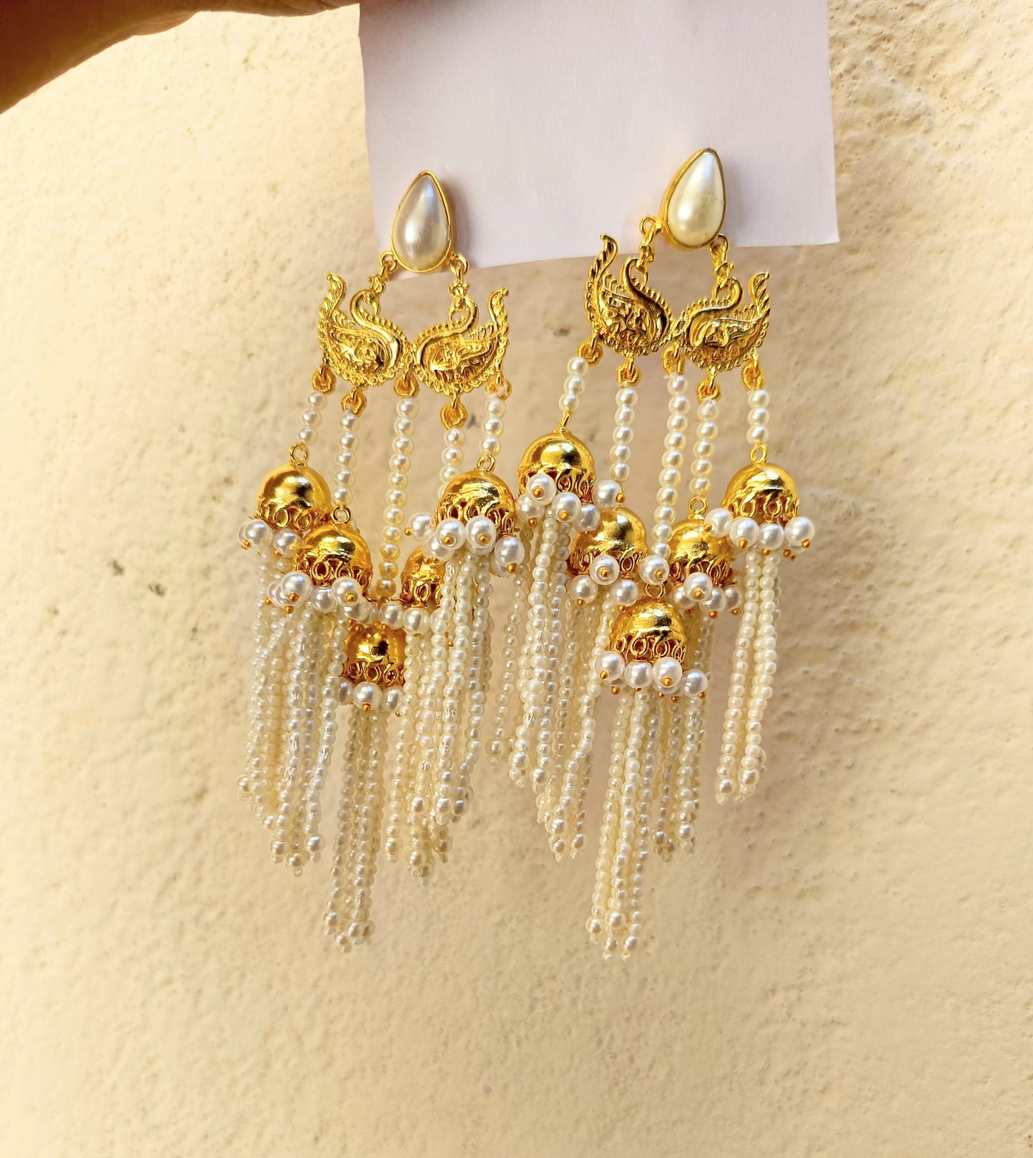 Royal Pearl Tassel Chandbali Earrings