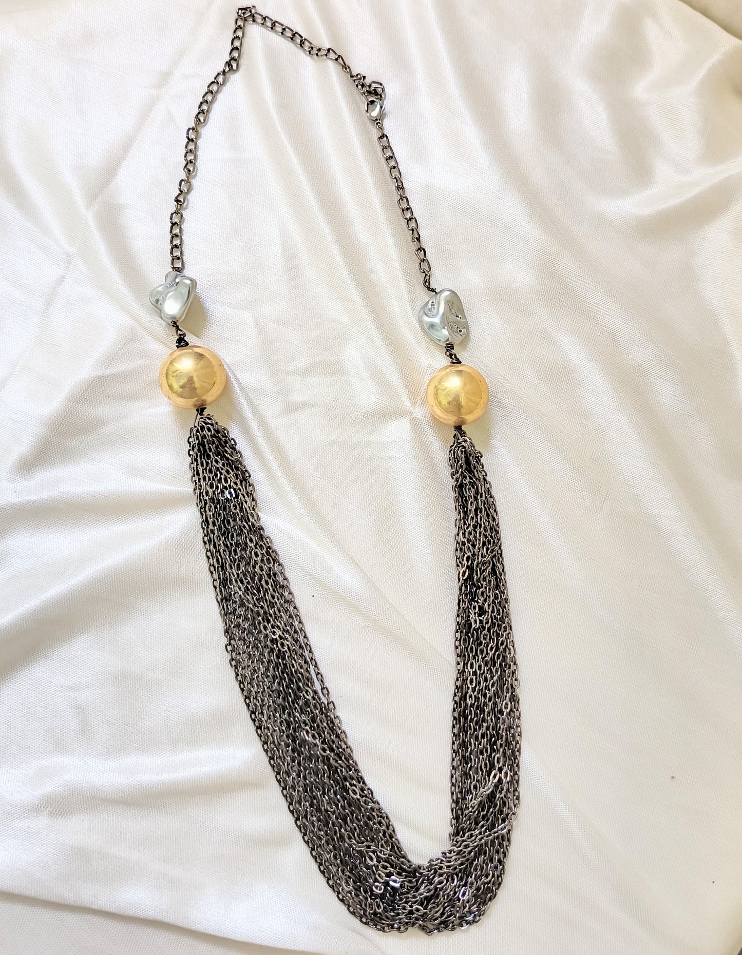 Grey Chains Of Pearl Necklace