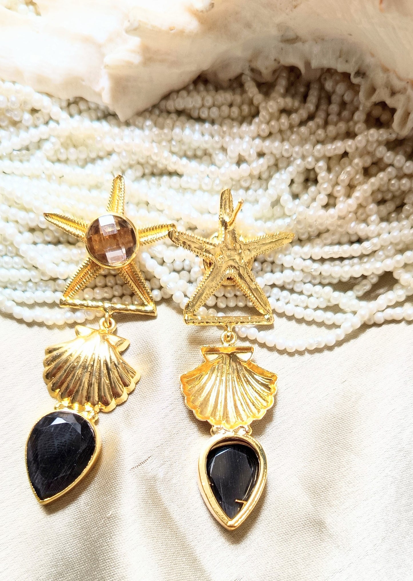 Starfish Seashell long Earrings