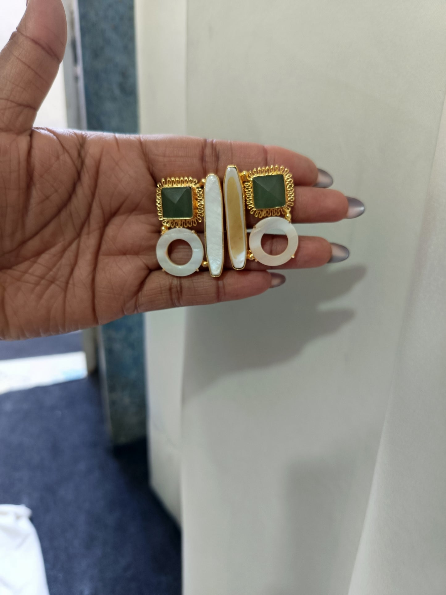 Mother of Pearl Multi Stone Designer Statement Earrings