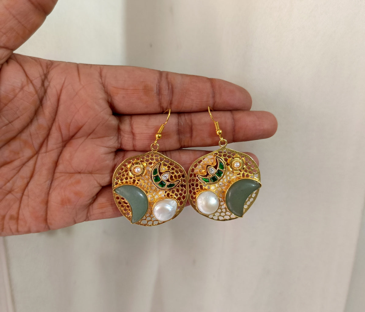 Green Enamel Pearl Drop Earrings